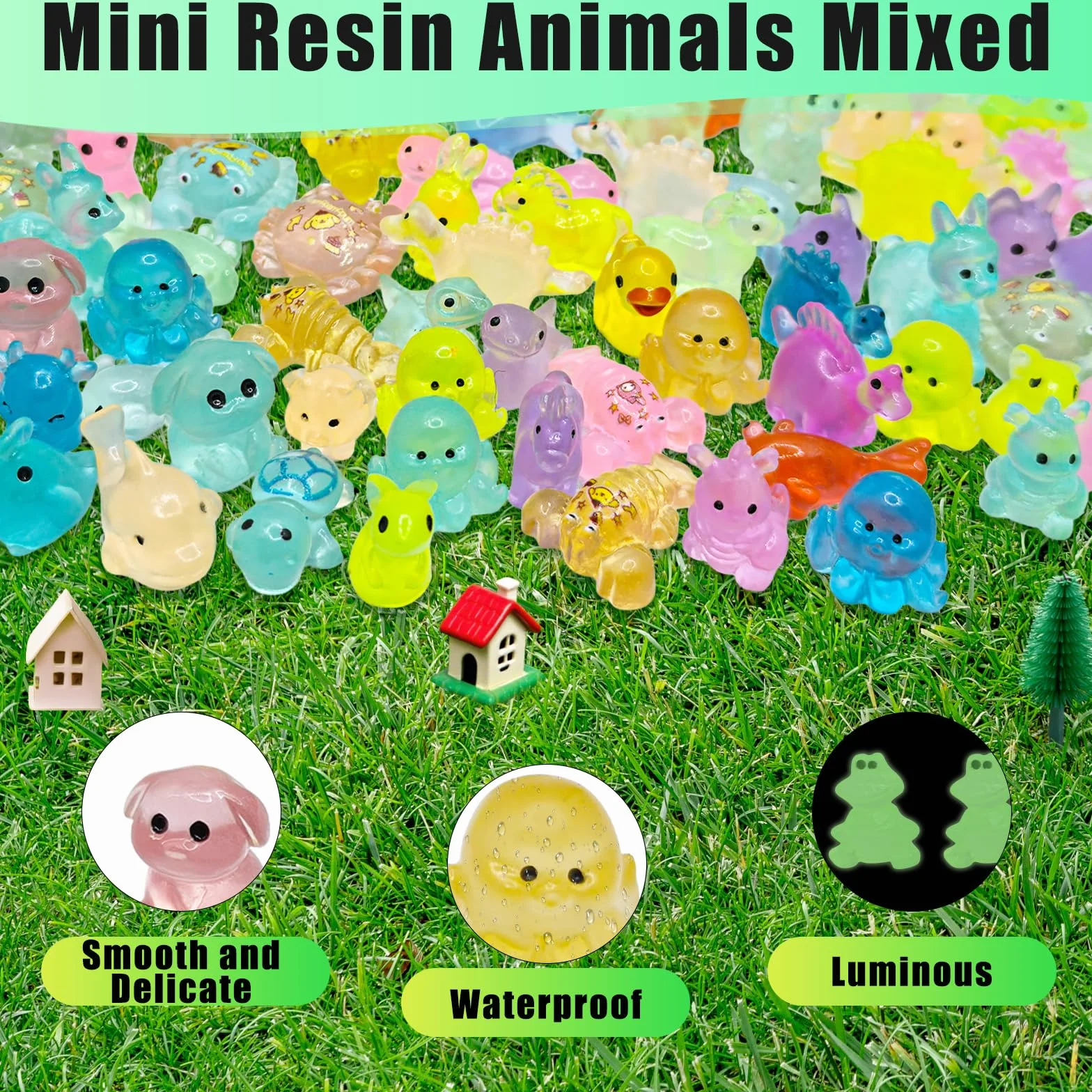 150 sztuk mini figurek, świecące mini figurki zwierząt, z żywicy, kolorowe małe zwierzęta, do dekoracji miniaturowych ogrodów krajobrazowych, akwariów i basenów z rybami