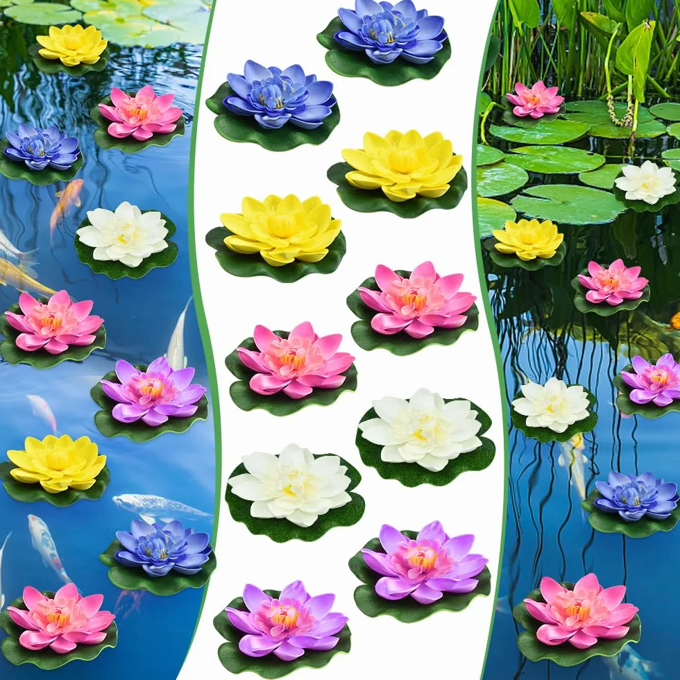 10 szt. sztucznych lilii wodnych, 10 cm, pływające kwiaty, lilie wodne, sztuczne kwiaty, kwiat lotosu, sztuczny lotus, dekoracja stawu ogrodowego, 5 kolorów