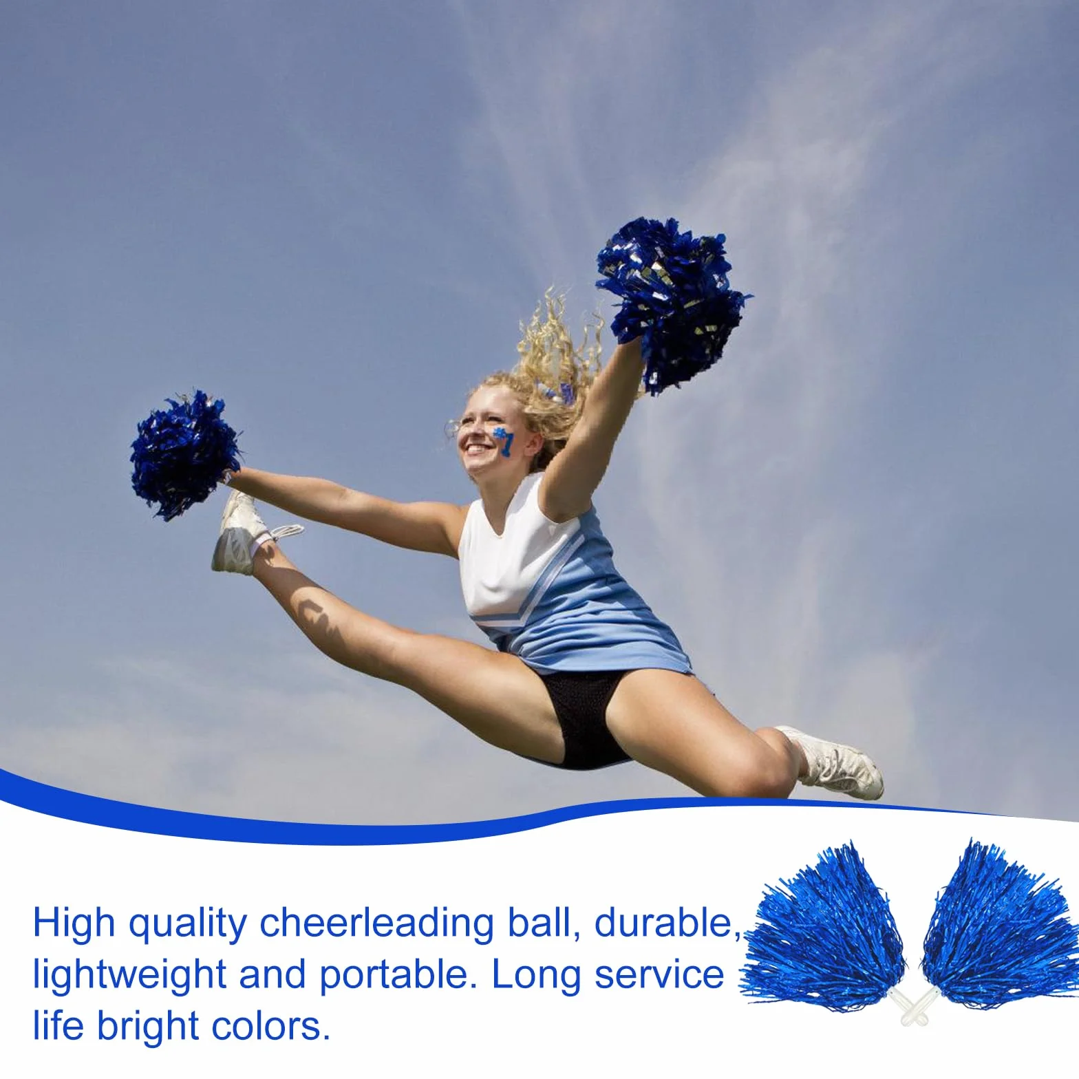 GBKDQQ 12 pomponów cheerleaderek, pompony sportowe, pompony cheerleaderki, na imprezy sportowe, gry w piłkę, tańce, imprezy karnawałowe, niebieskie