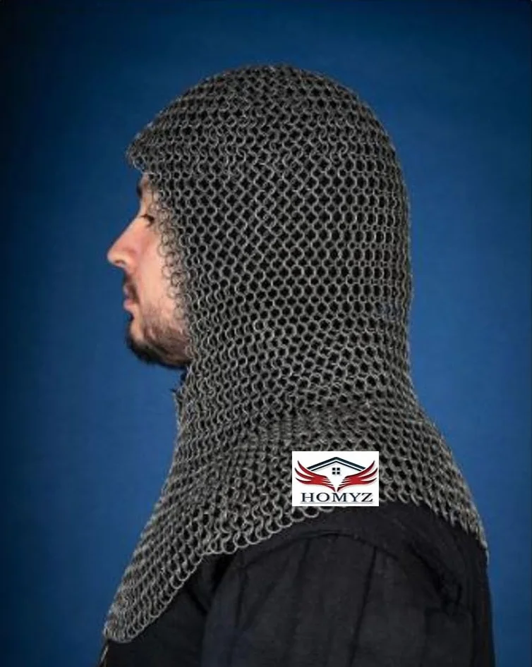 Średniowieczna kolcza kaptur Coif Armor Chainmail Hood Larp Sca Costume