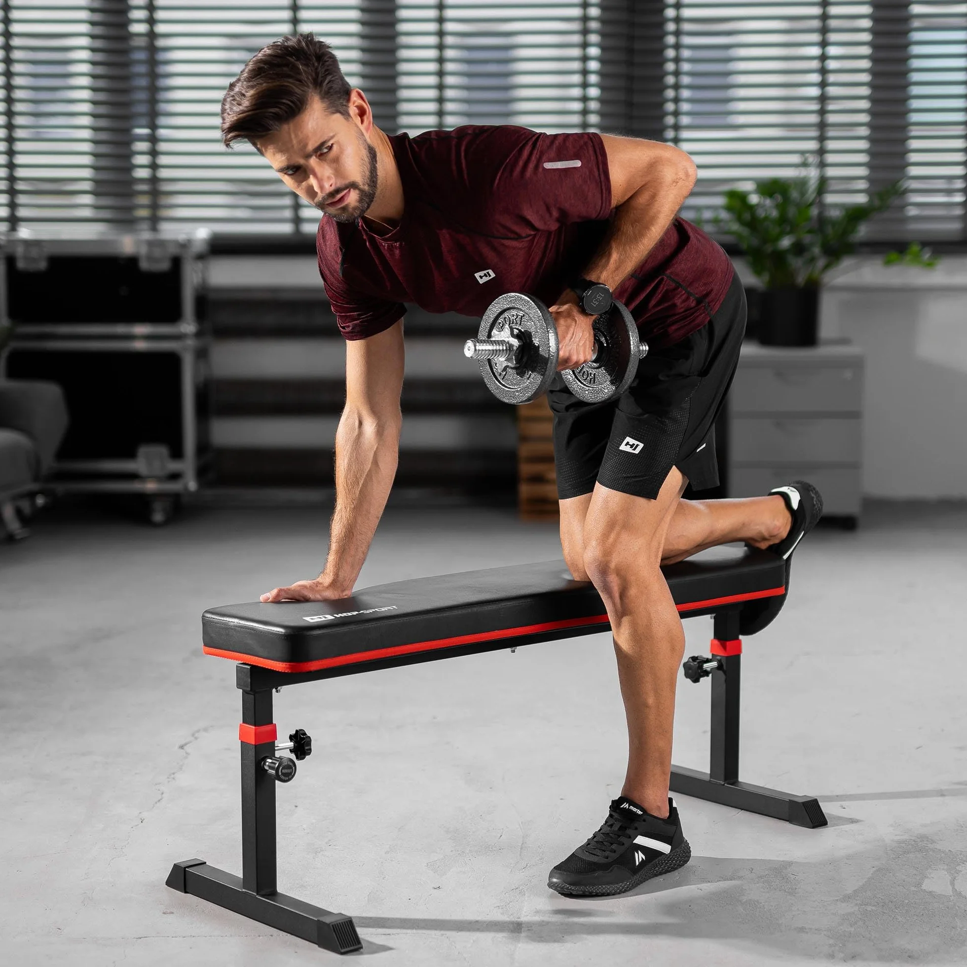 Hop-Sport ławka do podnoszenia ciężarów, składana, regulowana – sprzęt fitness do treningu siłowego i wyciskania, obciążenie do 200 kg