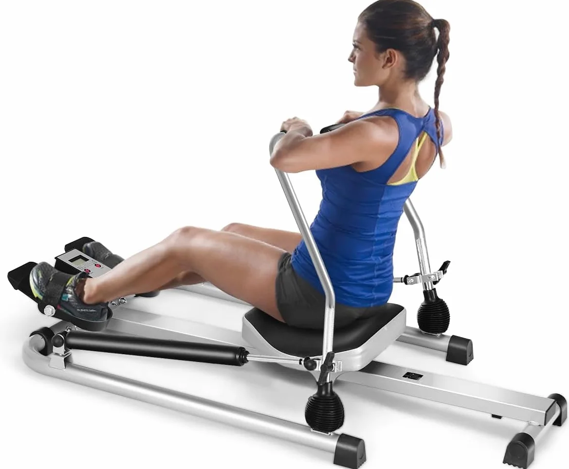 KOMFOTTEU Składana hydrauliczna maszyna do wioślarstwa do domu z regulowaną wytrzymałością do 50 kg narzędzie do siłowni fitness z wyświetlaczem LCD, pojemność do 100 kg