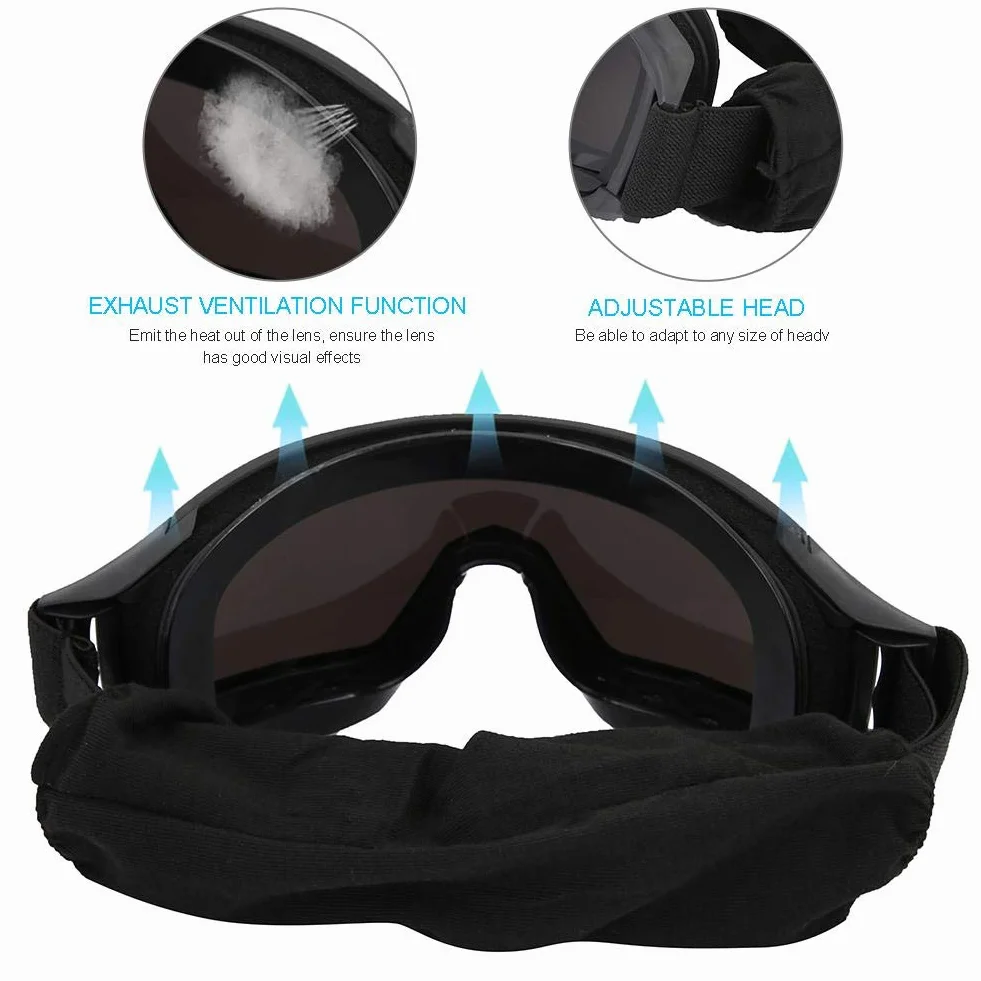 Alomejor Okulary taktyczne przeciwmgielne Okulary ochronne z 3 soczewkami ochronnymi do jazdy na rowerze, paintball, taktyczne, Airsoft Ski(czarne)