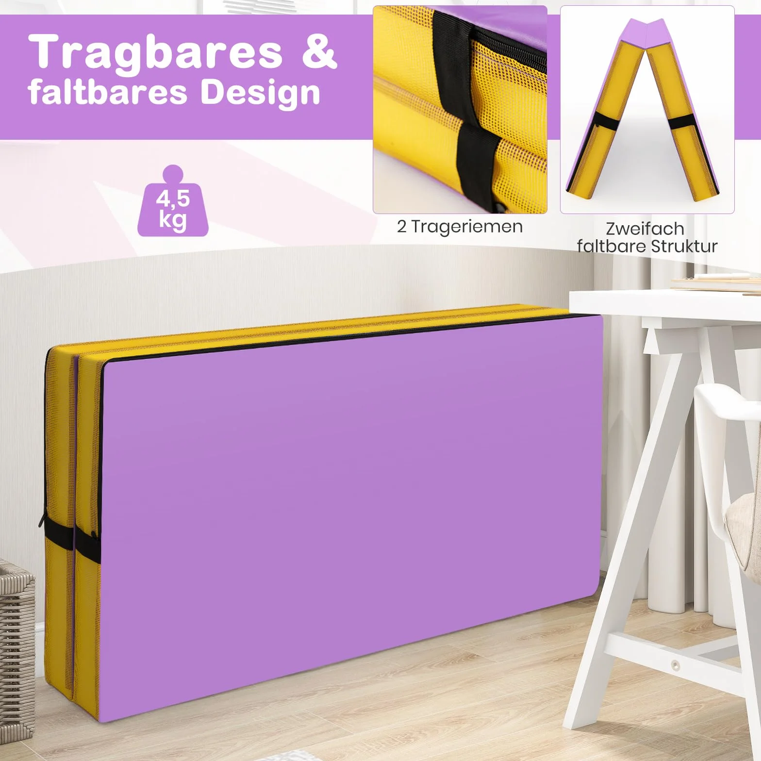 COSTWAY Składana mata gimnastyczna 122x122x10 cm kwadratowa mata sportowa z obiciem PU