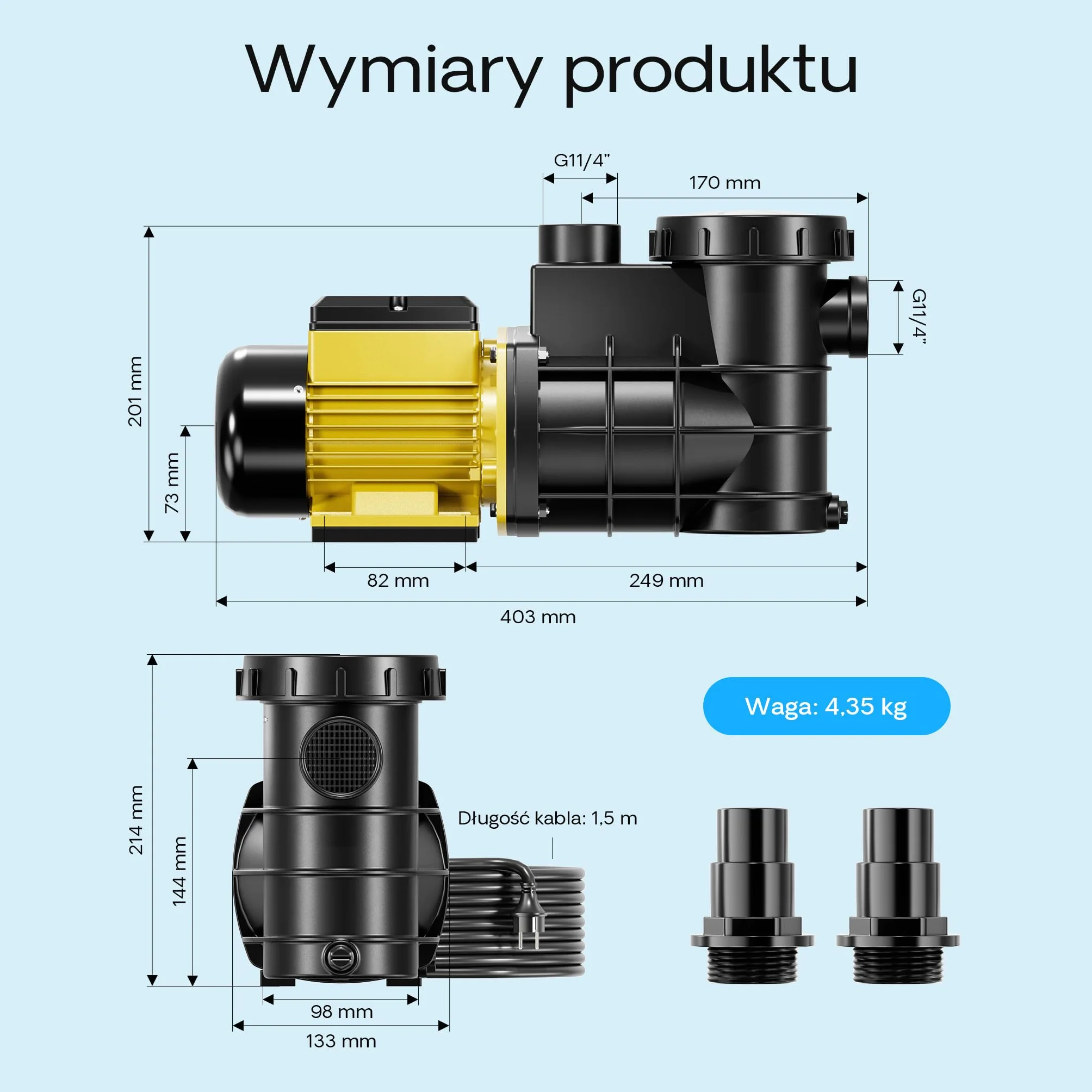 SunSun Pompa basenowa 5000 l/h, efektywna pompa filtrująca i cyrkulacyjna do basenu, energooszczędna pompa wodna 220 W