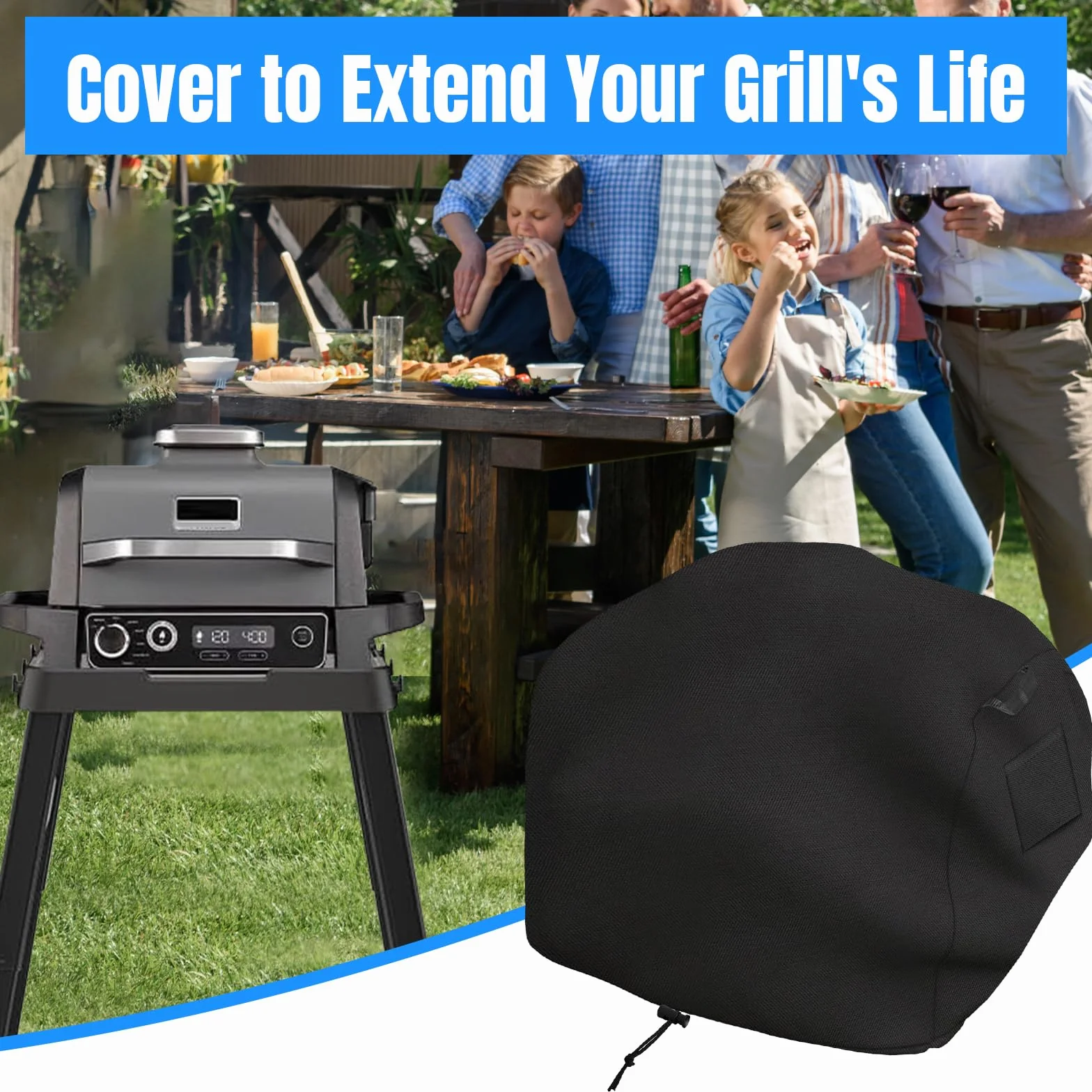 Pokrowiec na grill kompatybilny z Woodfire Electric BBQ Grill (seria OG700), wodoodporny materiał Oxford 600D, odporny na blaknięcie, odporny na warunki atmosferyczne, ze sznurkiem, otwór wentylacyjny
