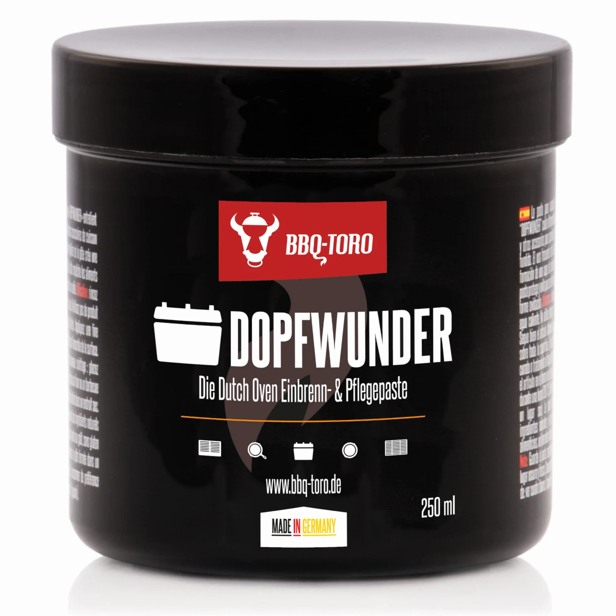BBQ-Toro Zestaw do pielęgnacji Dutch Oven z pastą pielęgnacyjną DOPFWUNDER 250 ml i olejkiem pielęgnacyjnym DOPFHELD 250 ml | pielęgnacja żeliwnych akcesoriów do grilla | pasta do pieczenia również do