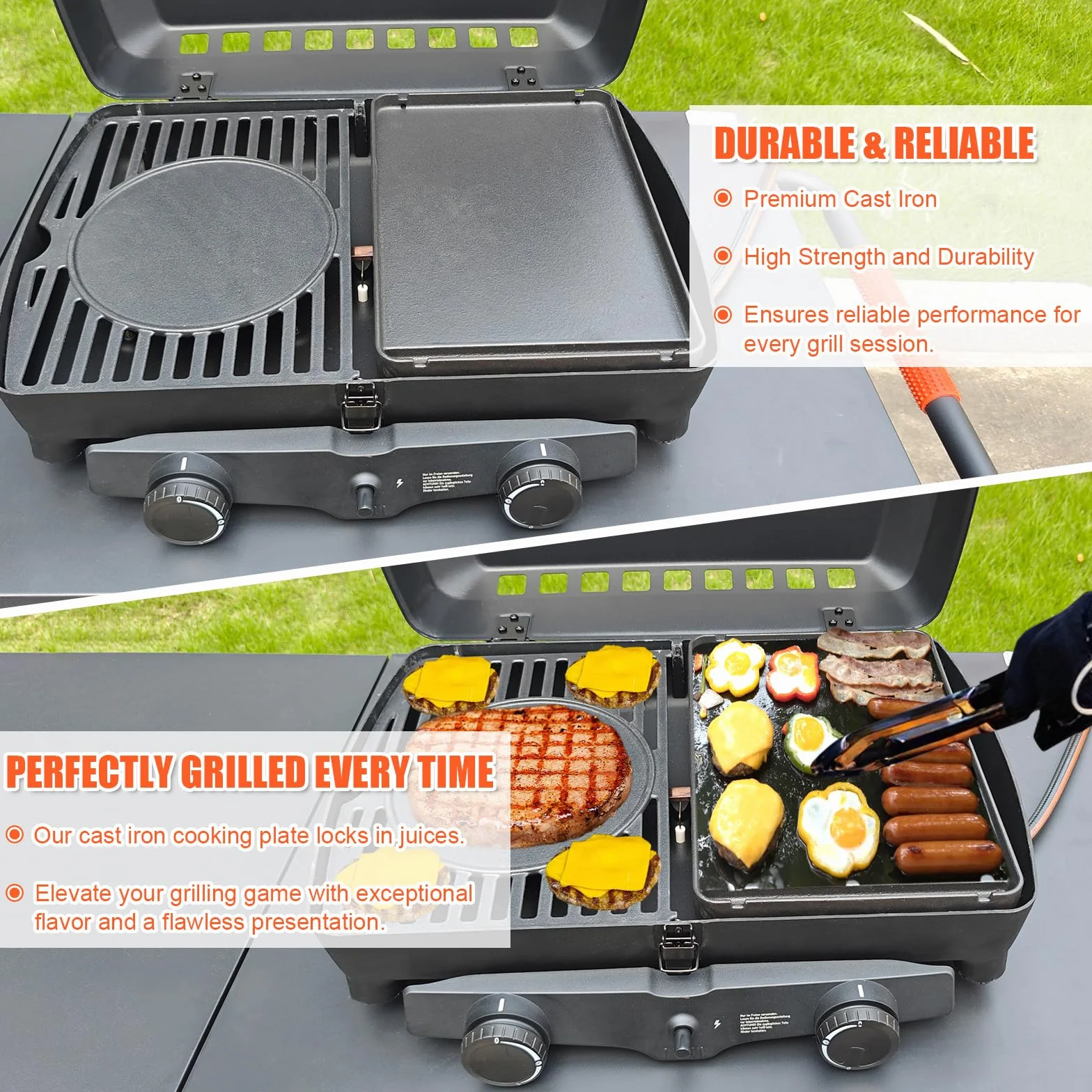 GFTIME Nieprzywierająca płyta grillowa do Enders Urban II, Urban Pro II, Explorer II, Explorer Pro II, 31,5 × 21,5 cm, żeliwna płyta grillowa z powłoką zapobiegającą przywieraniu, masywna płyta