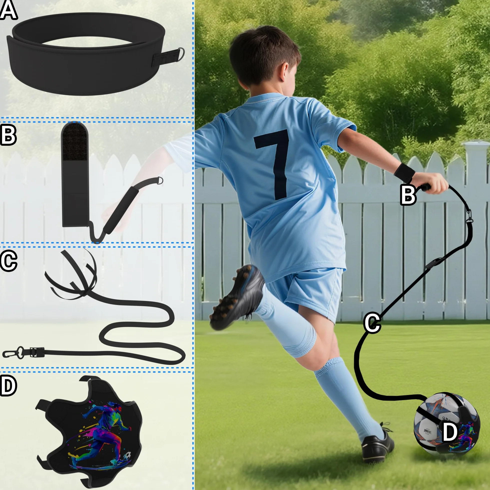 READAEER Trening kickingu 2 w 1 (piłka nożna nie wchodzi w zakres dostawy) | Solo Kick Trainer z elastyczną taśmą do regulacji długości | Solo Kicktrainer z opaską na nadgarstek