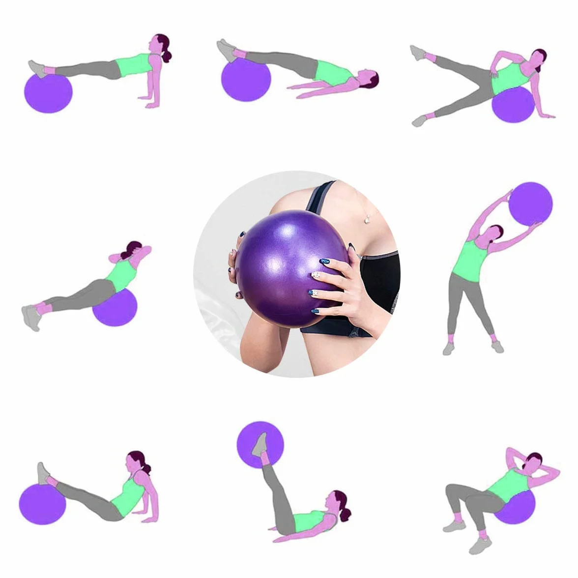 Piłka do pilatesu, 2 szt. 25 cm mała piłka do ćwiczeń, mini miękka piłka do pilatesu antypoślizgowa antypoślizgowa piłka do ćwiczeń fitness idealna do pilatesu, jogi, treningu podstawowego i fizykoterapii (fioletowa i różowa)
