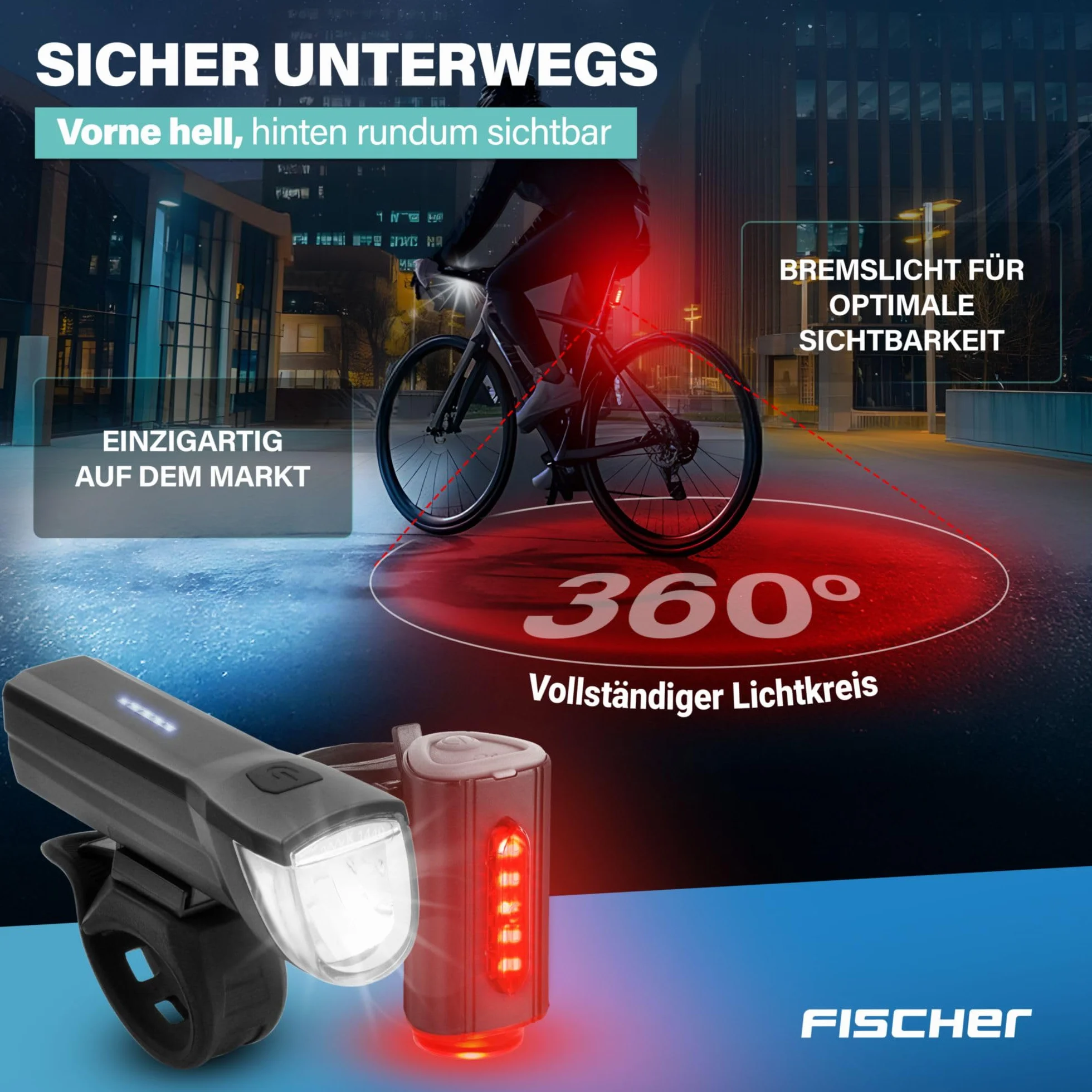 Fischer Twin Oświetlenie Rowerowe, 1 Sztuka