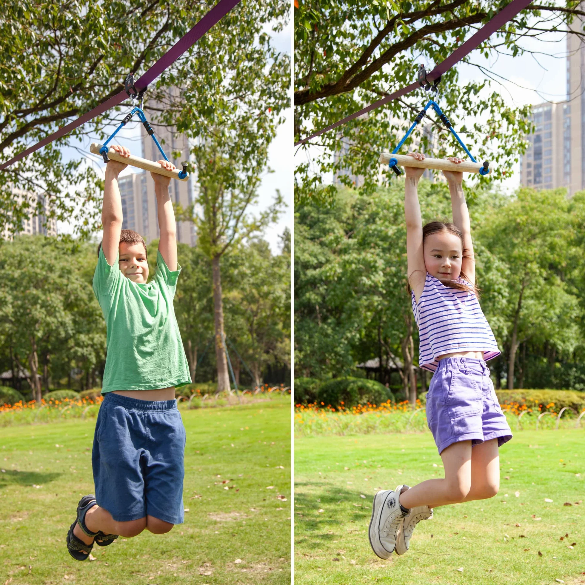 Zipline Zestaw suwaków do Slacklines, nośność 136 kg, tor przeszkód wojownika ninja