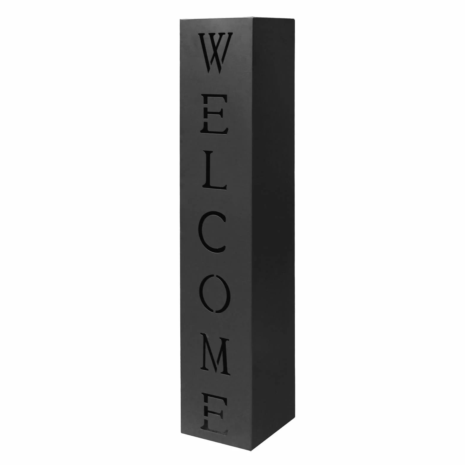 Wiltec Kolumna dekoracyjna z napisem “Welcome” ze stali z powłoką proszkową o wymiarach 100 x 20 x 20 cm, czarna, do ogrodu