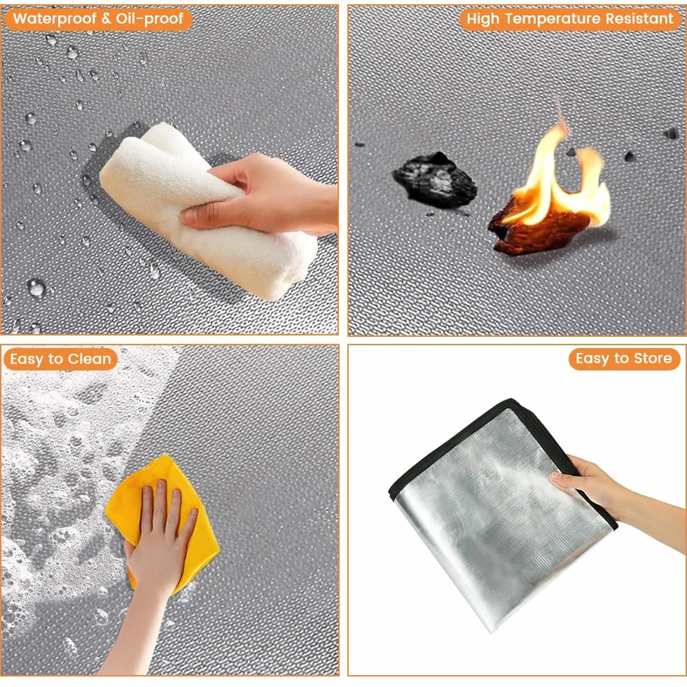 Flintronic Mata do paleniska – 100 x 100 cm mata pod grilla do grilla na świeżym powietrzu, kempingowa tkanina ognioodporna na grill, trawnik, piknik