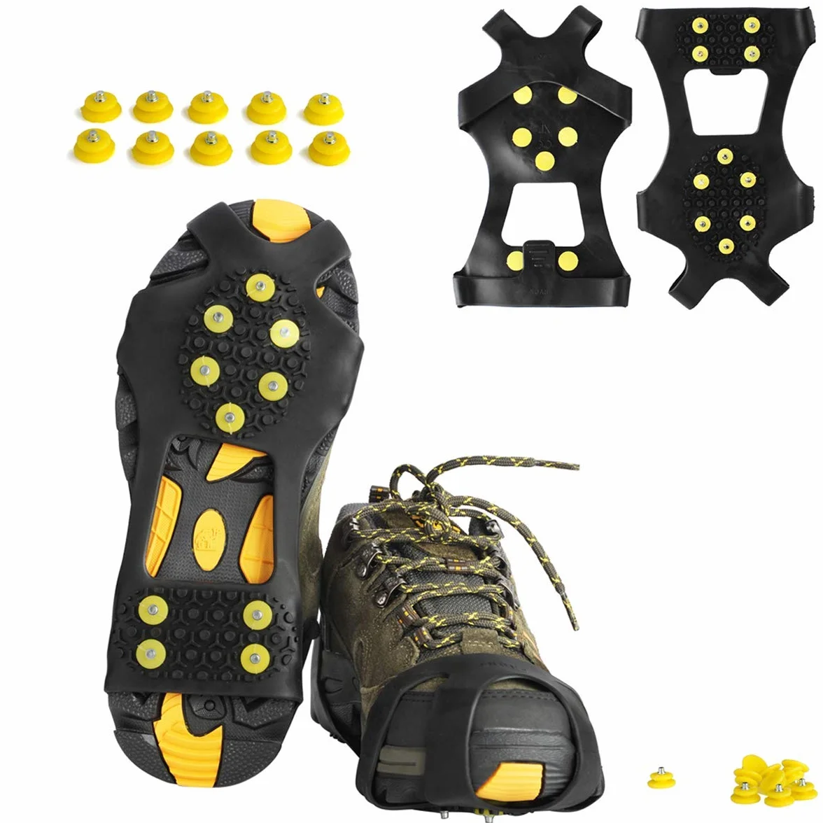 kolcami, buty do wspinaczki lodowej kolce Trakcja i gumowe buty śniegowe kolce buty z 10 stalowymi ćwiekami zapobiegają zapasom aktywności na świeżym powietrzu