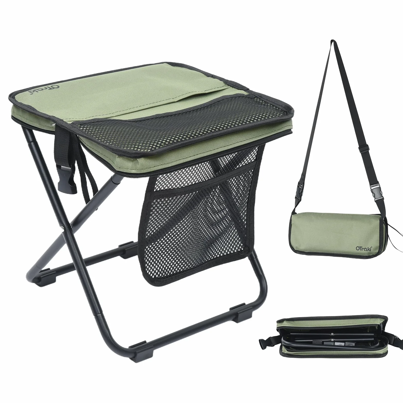OTraki Przenośne składane krzesło 31 x 31 x 28 cm, małe składane krzesło kempingowe, obsługuje do 120 kg Przenośne krzesło składane krzesło zewnętrzne do podróży, biwakowania, wędkowania (zielony)
