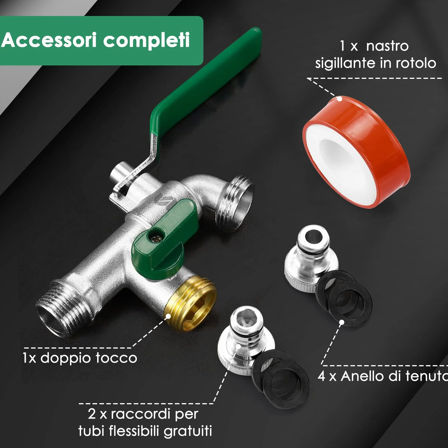 SPGOOD Kran Ogrodowy, Podwójny Kran Odpływowy 1/2 Cala, Z Mosiądzu, Odporny Na Rdzę I Mróz, Z 2 X Bezpłatne Przyłącza Węża, 1 X Rolka Taśmy Uszczelniającej, Podwójne Przyłącze, Tulejka Do Węża