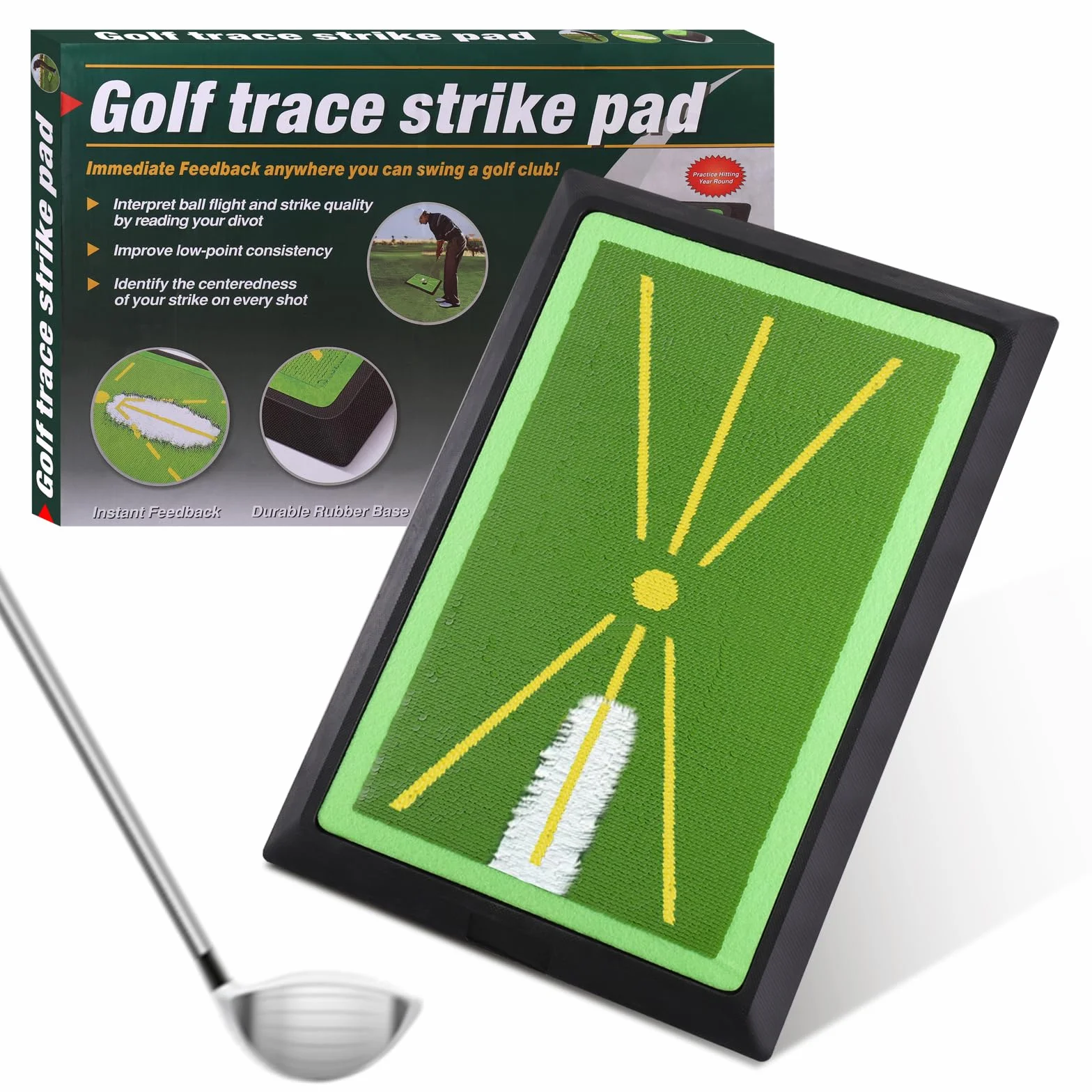 Mata treningowa do huśtawki golfowej z natychmiastową informacją zwrotną o ścieżce huśtawki, wewnętrzna i zewnętrzna mata treningowa z wytrzymałą, antypoślizgową gumową podstawą, poprawia dokładność