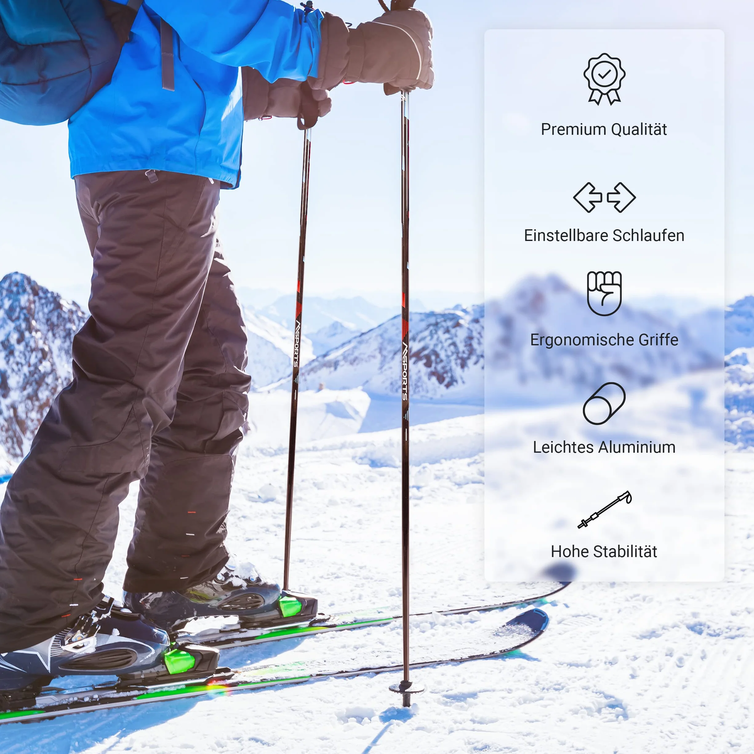 MSPORTS Kijki narciarskie Premium z talerzem śniegowym unisex I kijki narciarskie aluminiowe o różnych długościach I aluminiowy trzonek 18 mm (105 cm)
