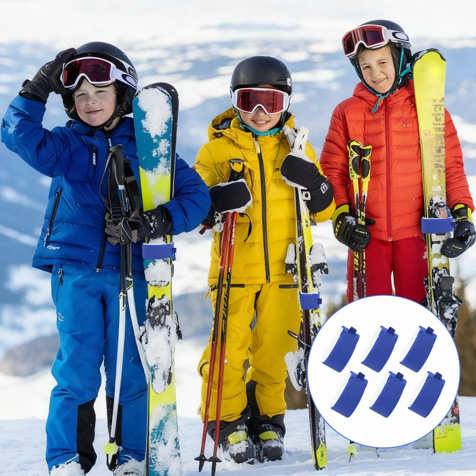 Taśmy narciarskie mocujące na rzep 6 sztuk regulowane do snowboardu
