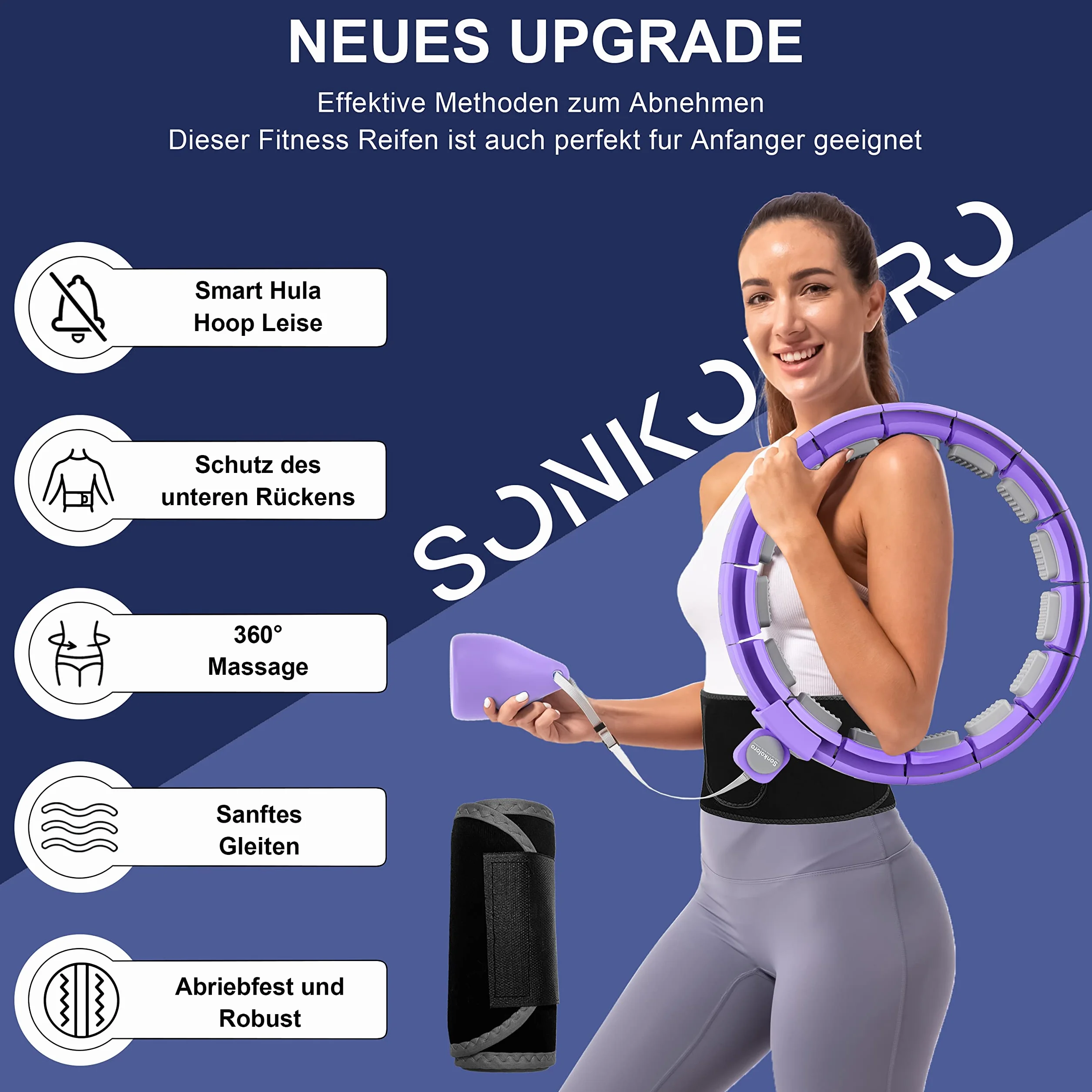 Smart Fitness Hoop obręcz fitness z kulkami obciążającymi i wypustkami, cicha hula hop do odchudzania