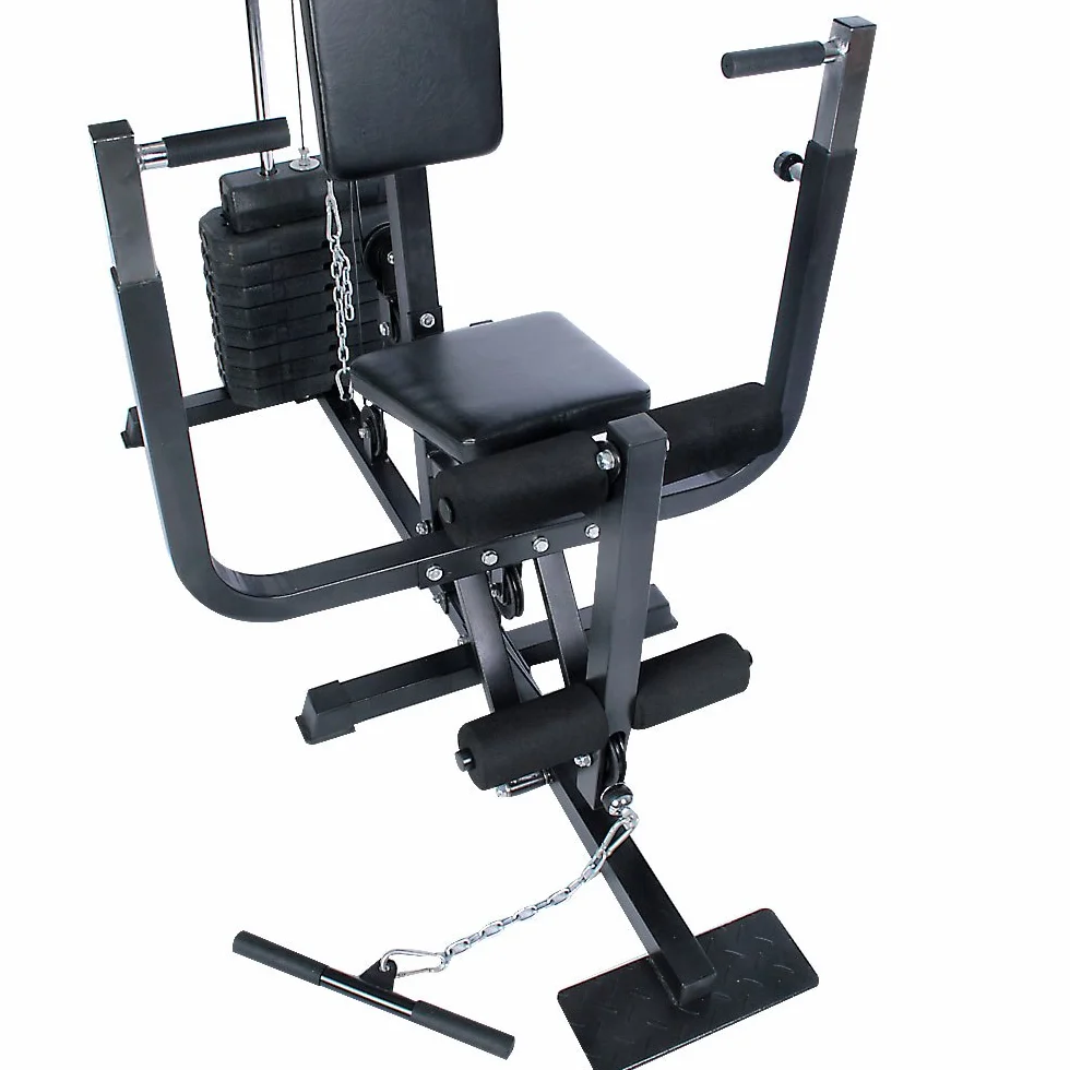 Physionics® Multi-Gym - 40 kg waga stos, wyciąganie nóg, prasa do klatki piersiowej, niski rząd, konstrukcja stalowa, czarna - domowa stacja treningowa, kompaktowa wielofunkcyjna maszyna do ćwiczeń