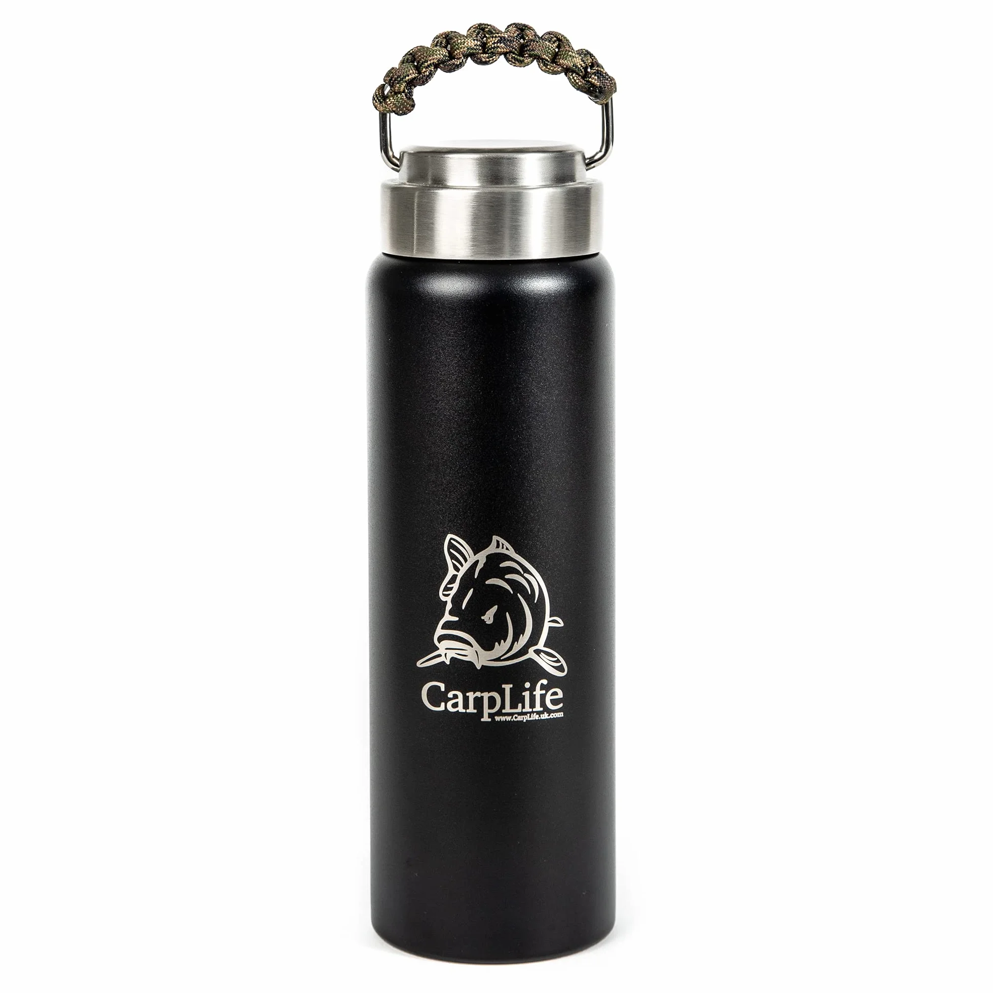 CarpLife termos 600 ml ze stali nierdzewnej podwójne ścianki uchwyt paracord kamuflaż