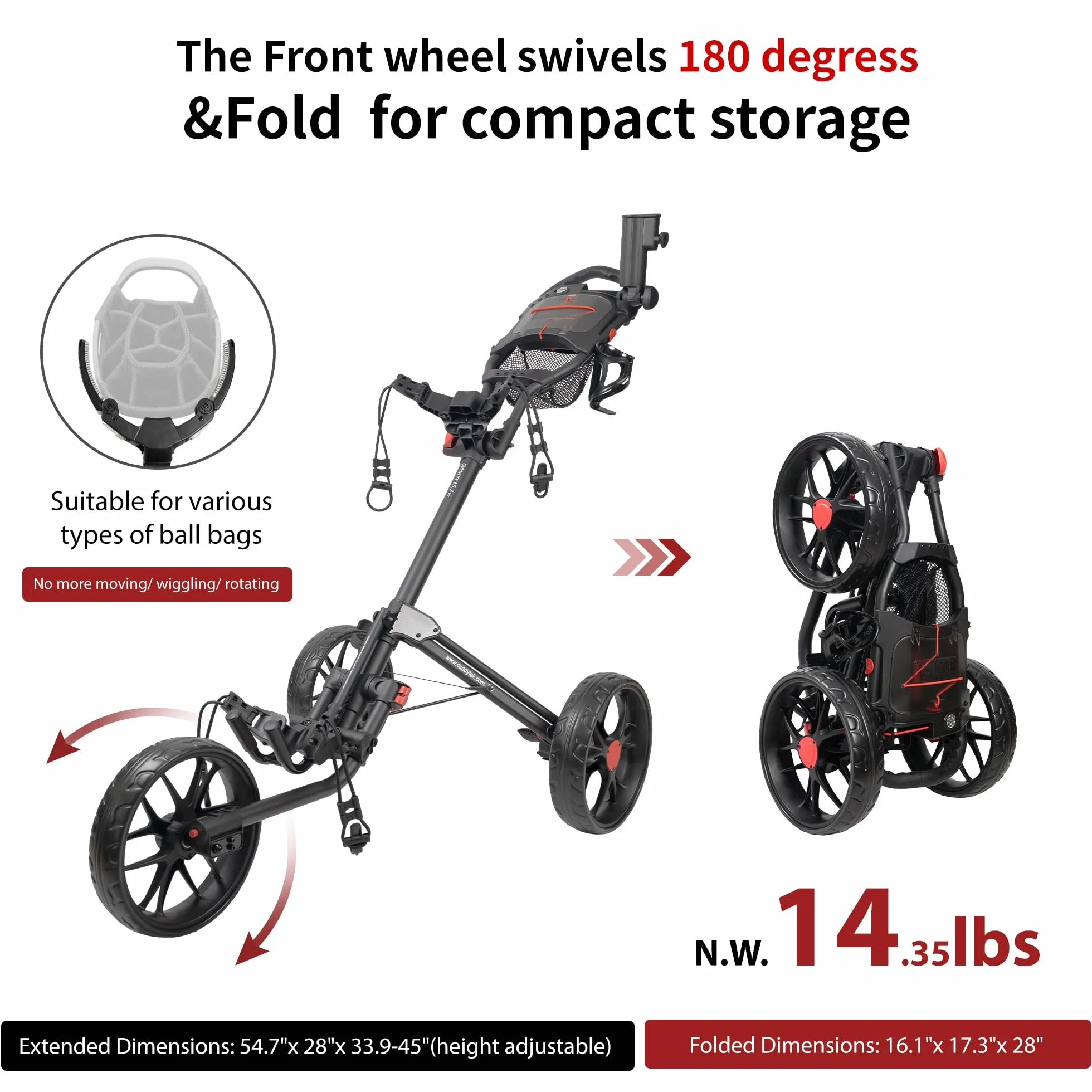CaddyTek Caddylite wózek golfowy 15,3 V2, Deluxe Quad-Fold, lekki, 3 kolory