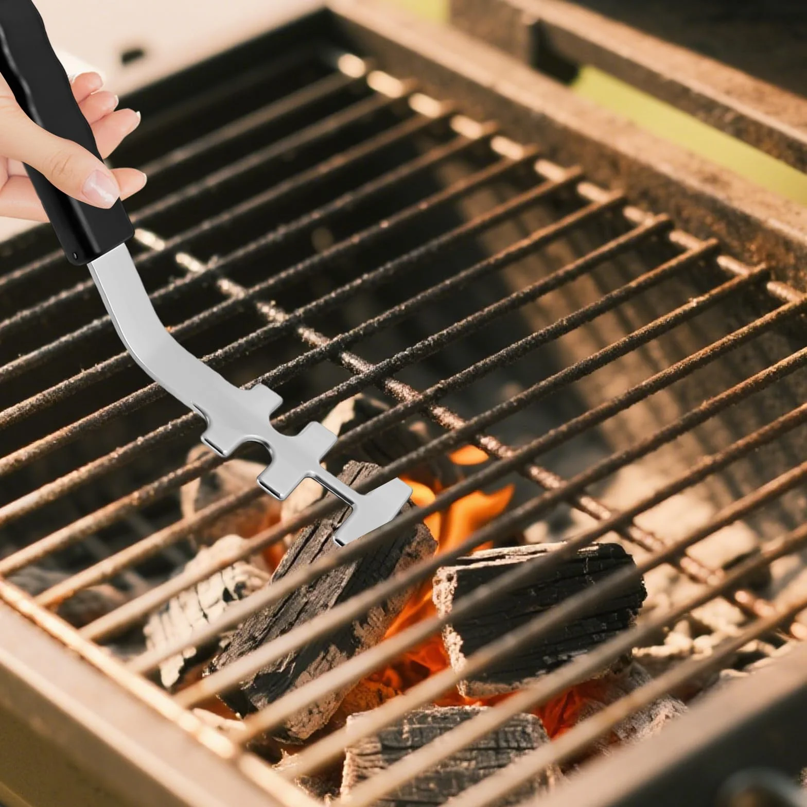 2 sztuki Grillrostheber, Edelstahl, Hitzebeständiger Anti-Verbrühung Grillrost Heber, Edelstahl Kopf Grillrost-Heber z PP-Griff, uniwersalny Grillwerkzeug Zubehör na kemping