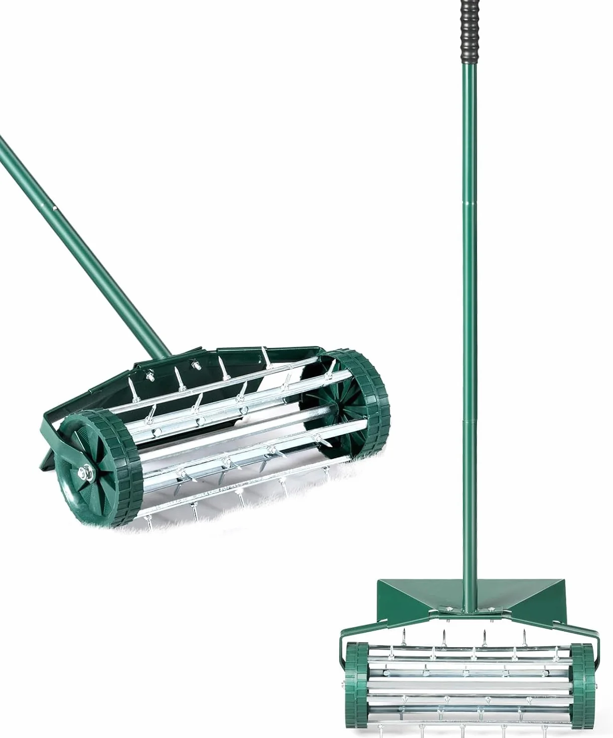 COSTWAY Wałek do napowietrzania trawnika, z trzonkiem, gwoździe 3 cm, ochrona przed rozpryskiwaniem, ręczny wertykulator, ręczny napowietrzacz trawnika, wertykulator do trawnika, do ogrodu, na