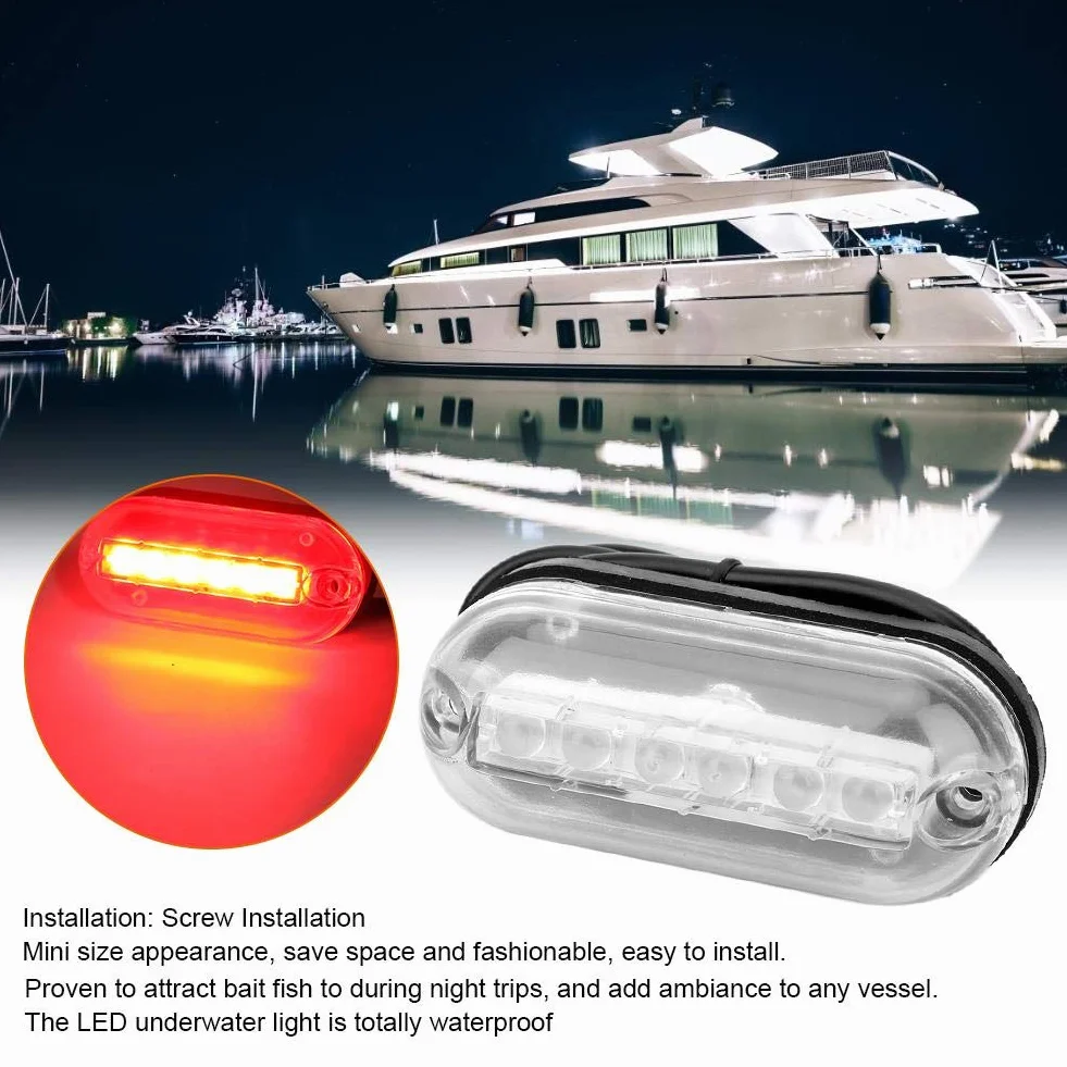 Lampa morska LED 3W DC12V Wodoodporna Zatapialna czerwona