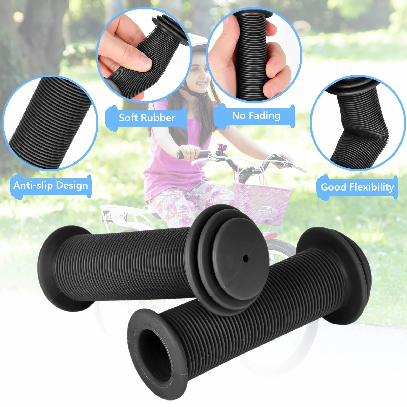 URAQT Uchwyty rowerowe dla dzieci 22mm antypoślizgowe gumowe czarny