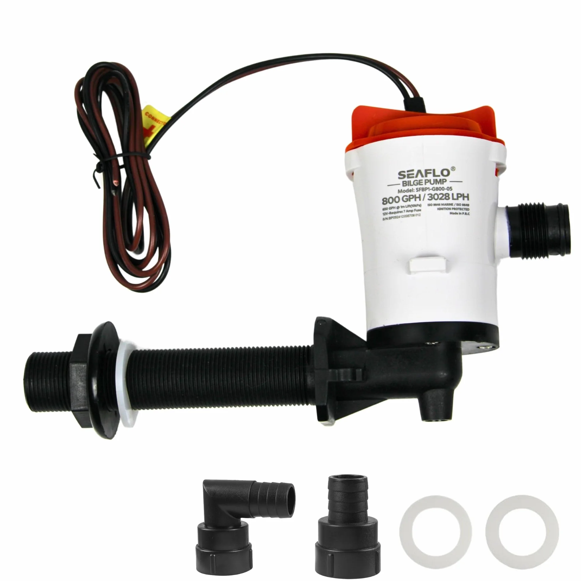 SEAFLO Kątowa pompa Baitwell/Livewell serii 05 800 GPH 12V DC zanurzalny napowietrzacz