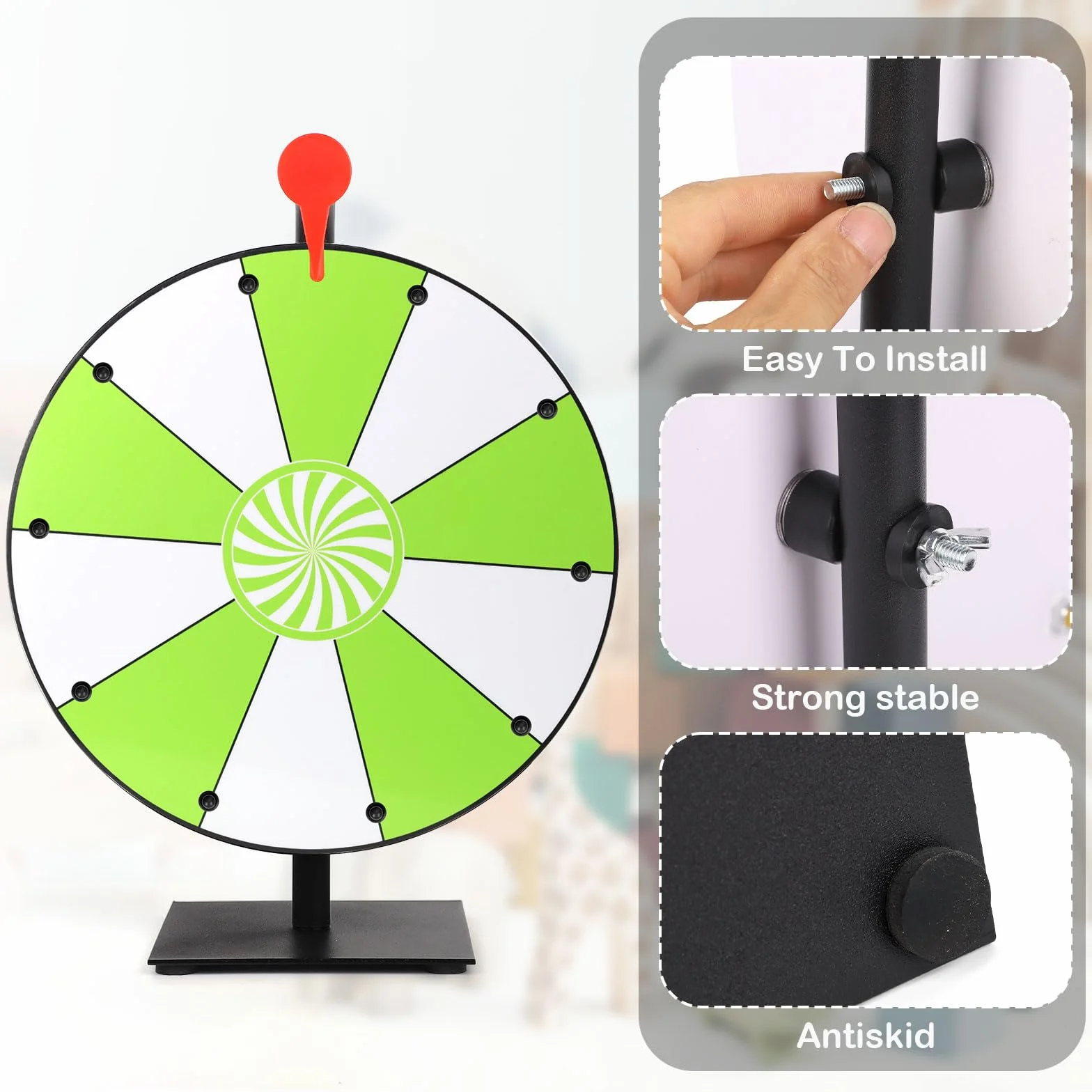 Obracające Się Koło z Nagrodami 30cm 10 Miejsc Spinner Wheel of Fortune z Podstawką Zielony