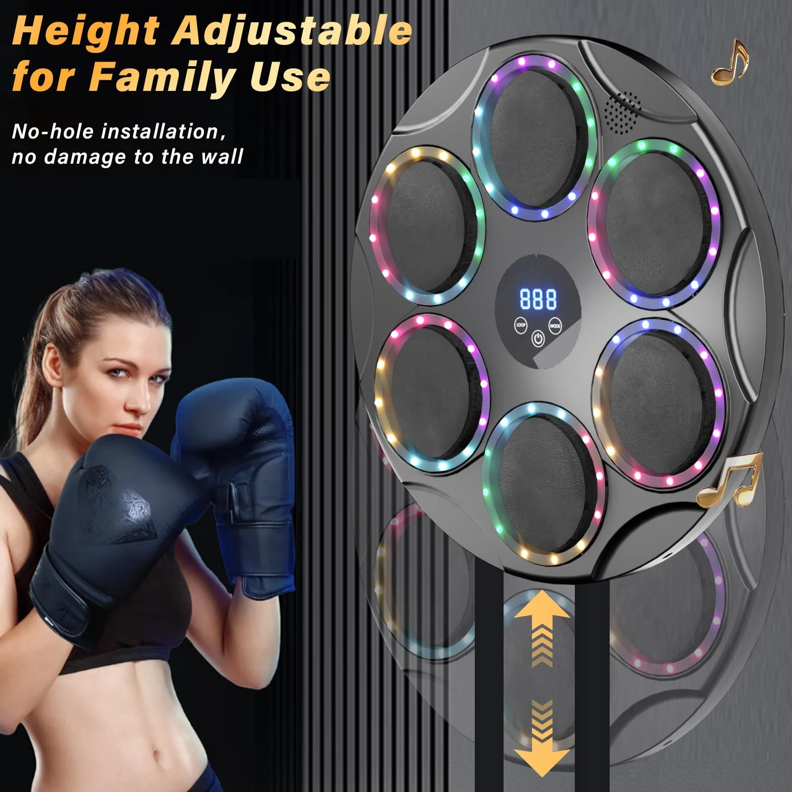 TODO Music Boxing Machine, Smart Bluetooth LED, urządzenie bokserskie z muzyką, 9 trybów prędkości i kolorowe światła, dla dzieci i dorosłych, prezent na Boże Narodzenie
