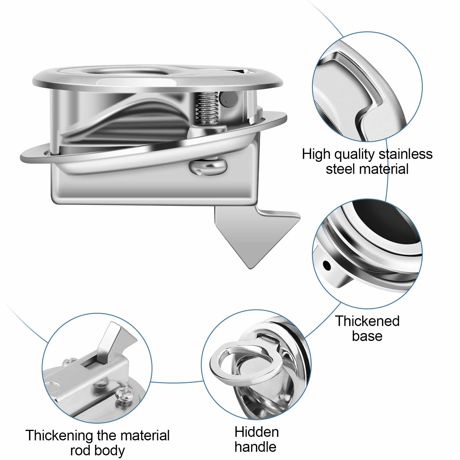 Podtynkowy zatrzask klapy, zatrzask klapowy ze stali nierdzewnej 1,8 cala morski zamek klapy mostu pierścień uchwyt Flush Pull Hatch Latch Latch do sprzętu łodzi morskiej RV jacht
