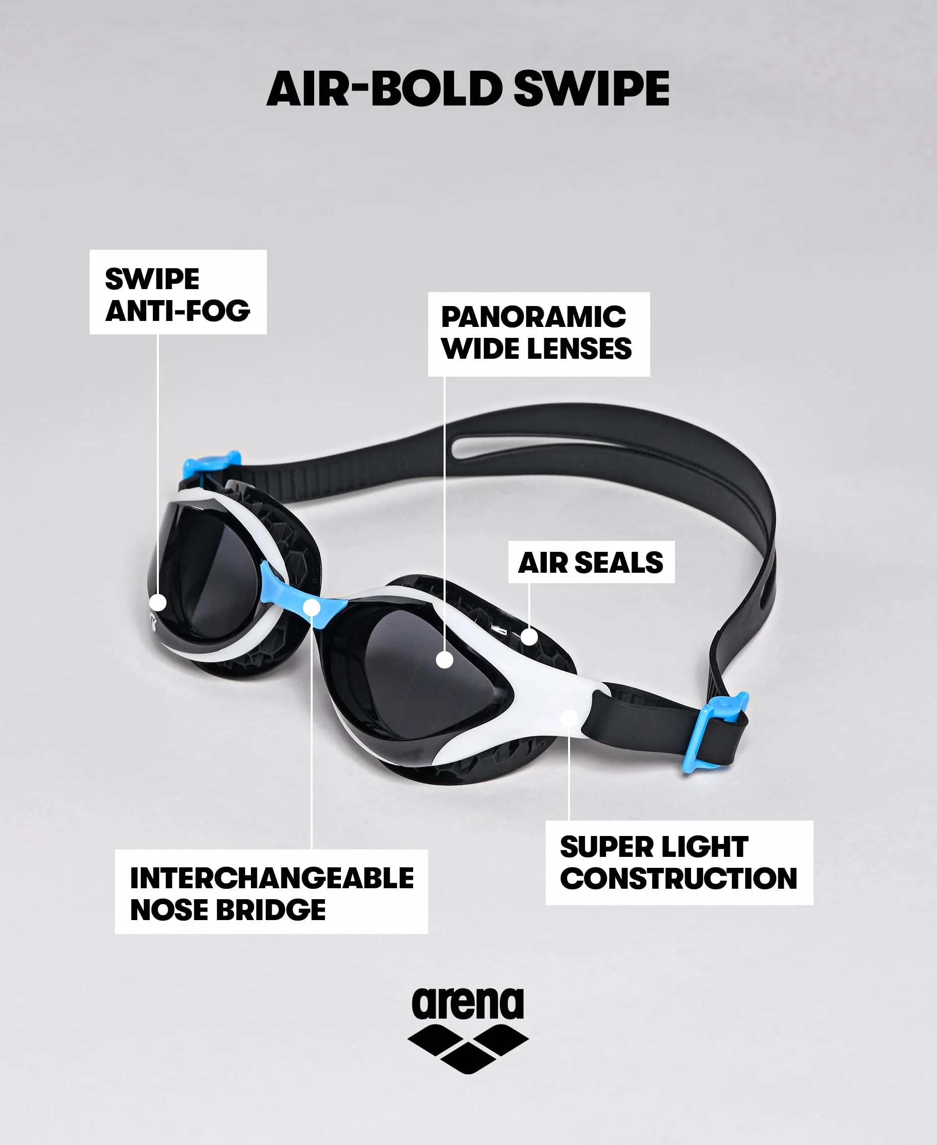 Arena Air-Bold gogle do pływania dymiono-czarny NS