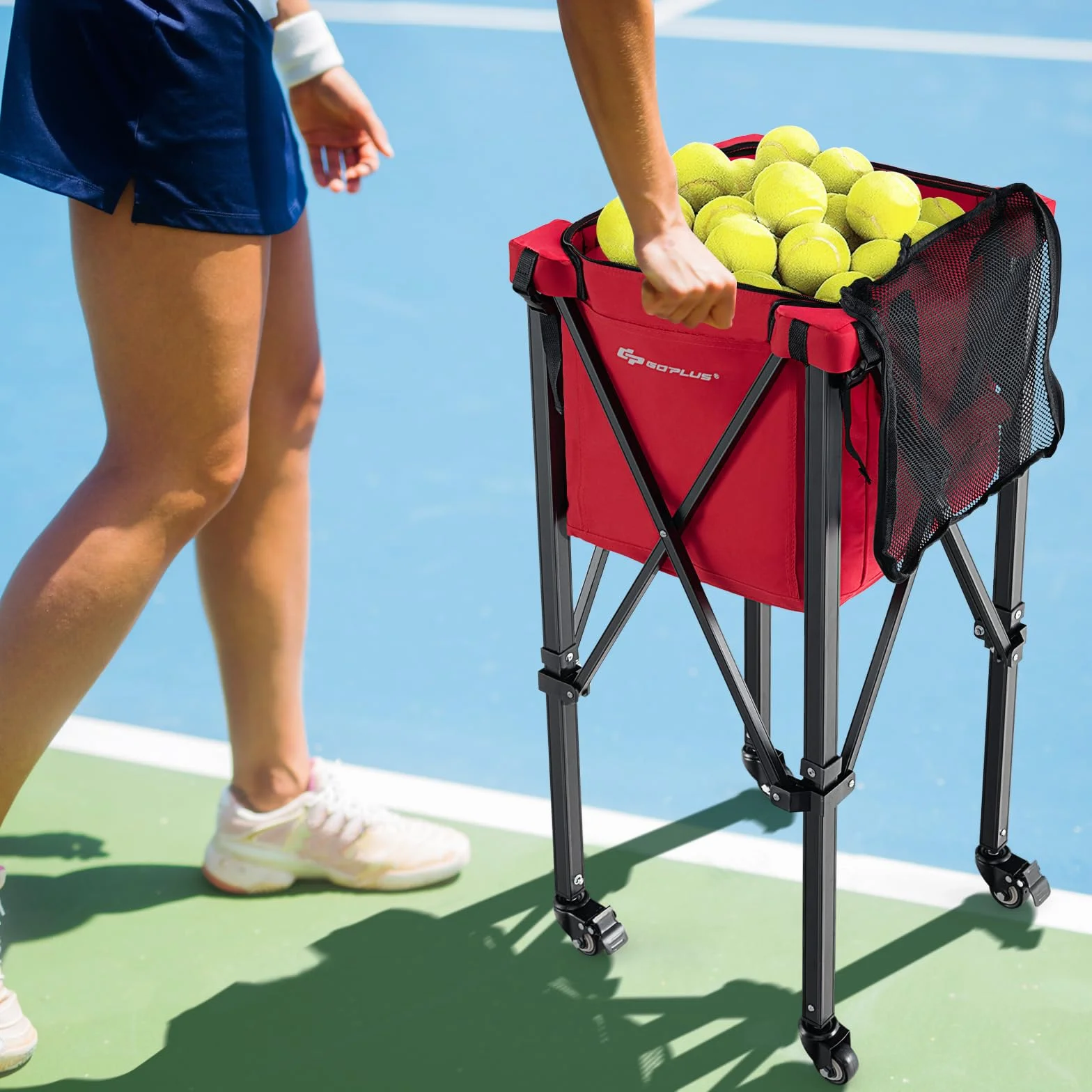 GOPLUS Wózek tenisowy składany, przenośny wózek z torbą do przenoszenia, wózek do piłki tenisowej z aluminium i tkaniny Oxford, obciążenie do 30 kg, do piłki tenisowej, badmintona i baseballu