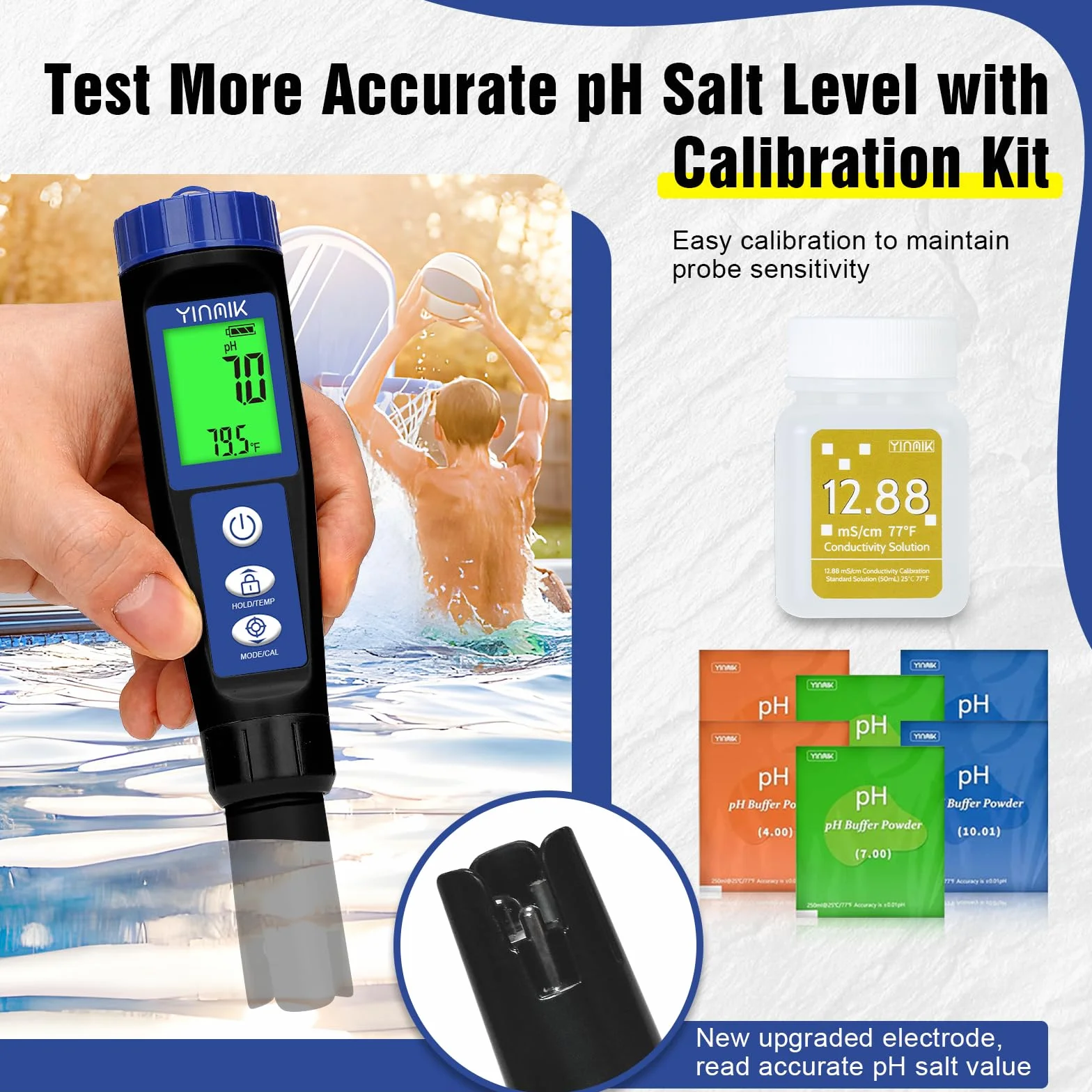 Miernik pH i zasolenia baseny, monitor soli basenu, TDS 6 w 1 PH ORP EC TDS Tester temperatury PPM i EC hydroponiczny, miernik przewodności wody pitnej