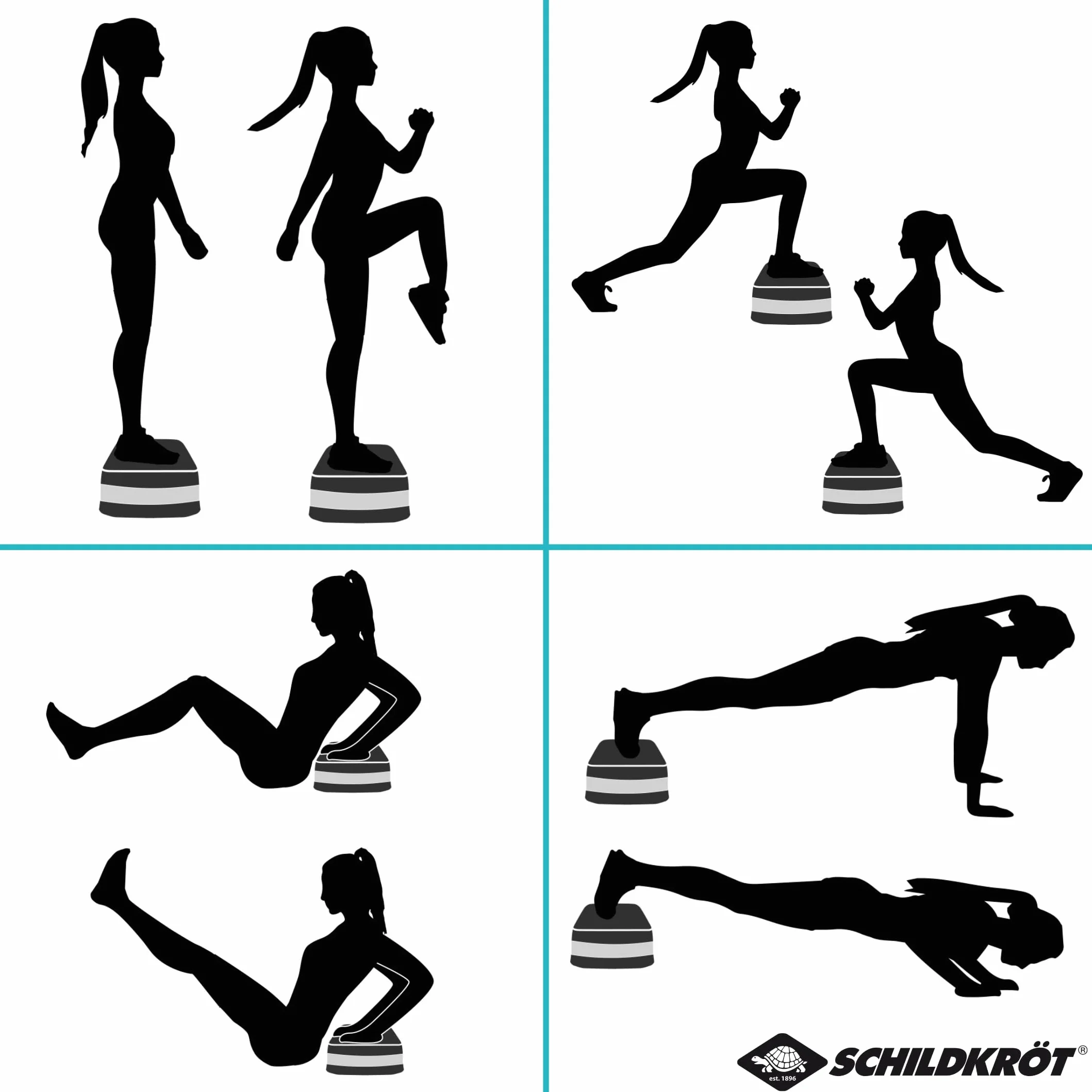 Schildkröt Stepper fitness | 3-stopniowa deska do stepowania do aerobiku do domu, antypoślizgowa powierzchnia i gumowe nóżki, maks. obciążenie do 150 kg