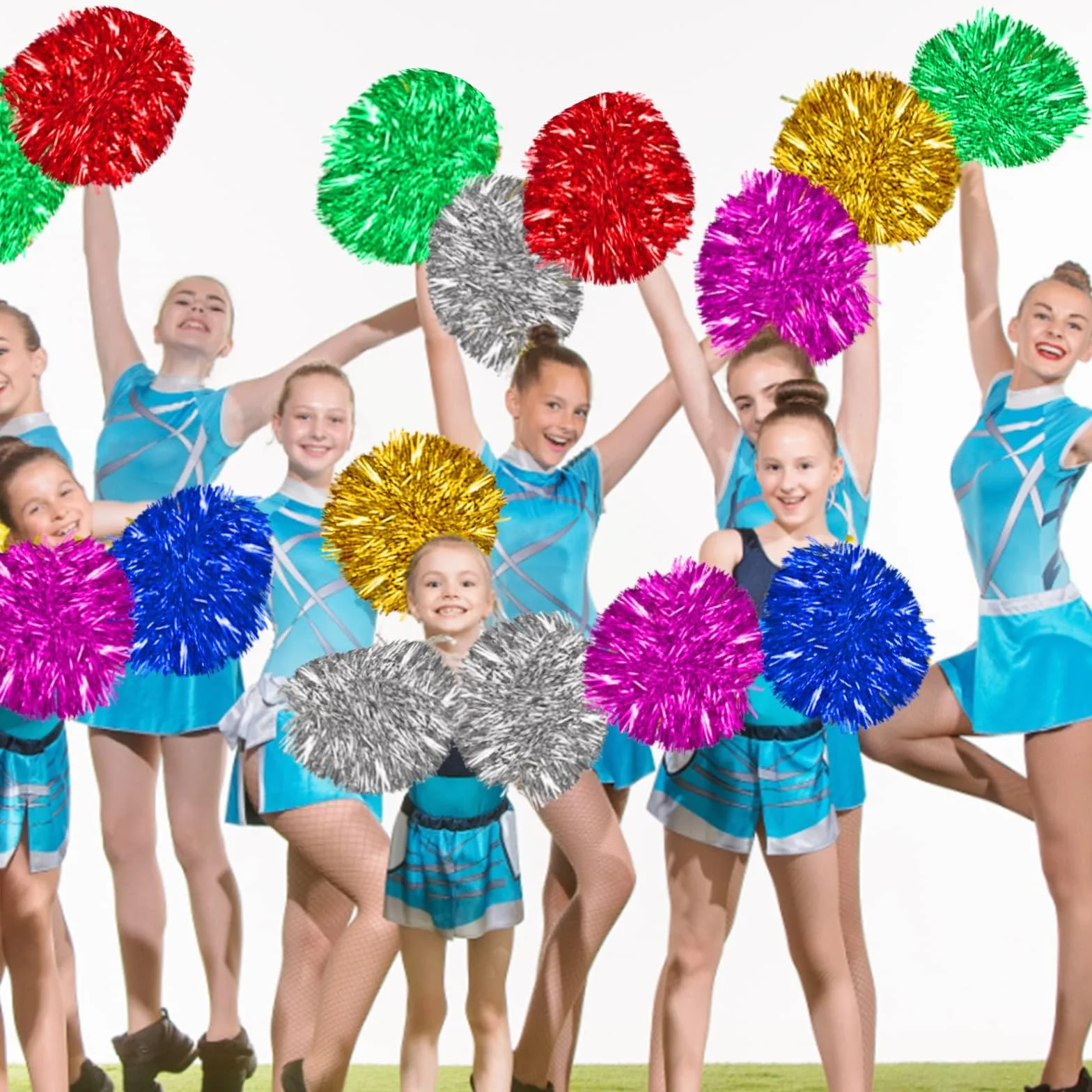Pompony cheerleaderek ręcznie robione kwiaty metaliczne wielokolorowe na zawody sportowe imprezy karnawałowe