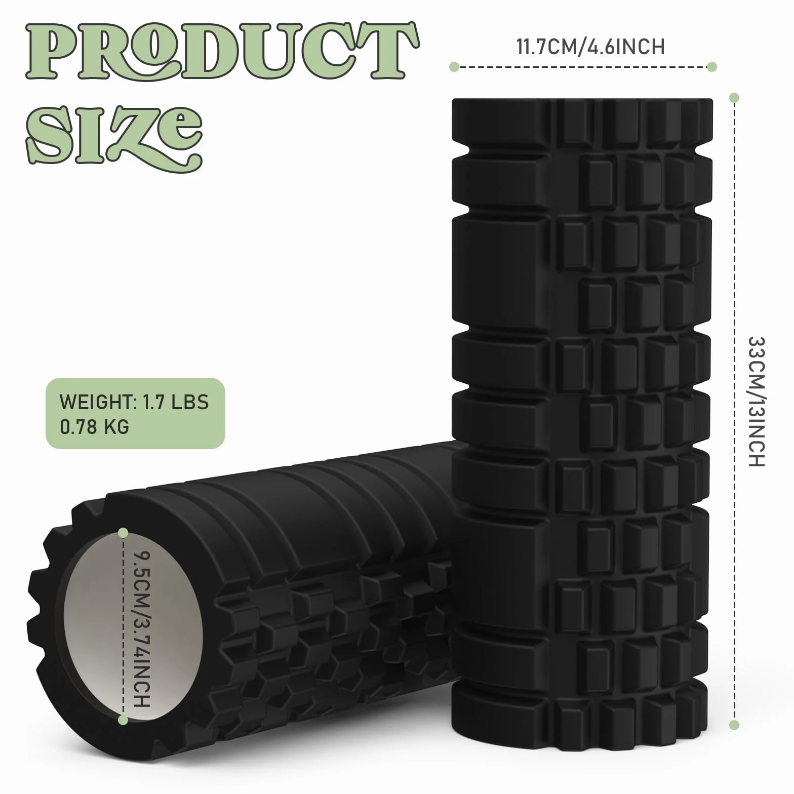 Rolka do Masażu Powięziowego, Rolka Fitness z Strukturą 3D do Masażu Kręgosłupa i Całego Ciała, Rolka z Pianki, 33 x 14 cm, do fitnessu, Jogi, Pilatesu i Innych Rodzajów Treningu, Czarna