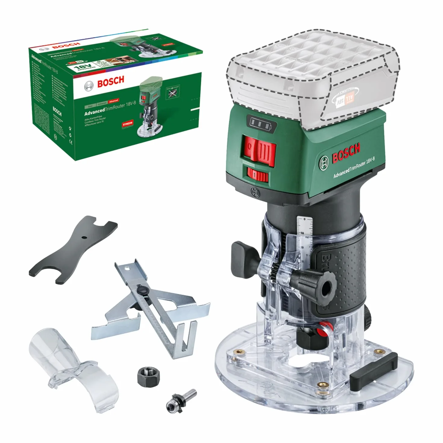 Bosch Home and Garden Akumulatorowa Frezarka do Krawędzi Bosch Advancedtrimrouter 18V-8, Bez Akumulatora, System 18V, Silnik Bezszczotkowy, Opakowanie Kartooptymalne