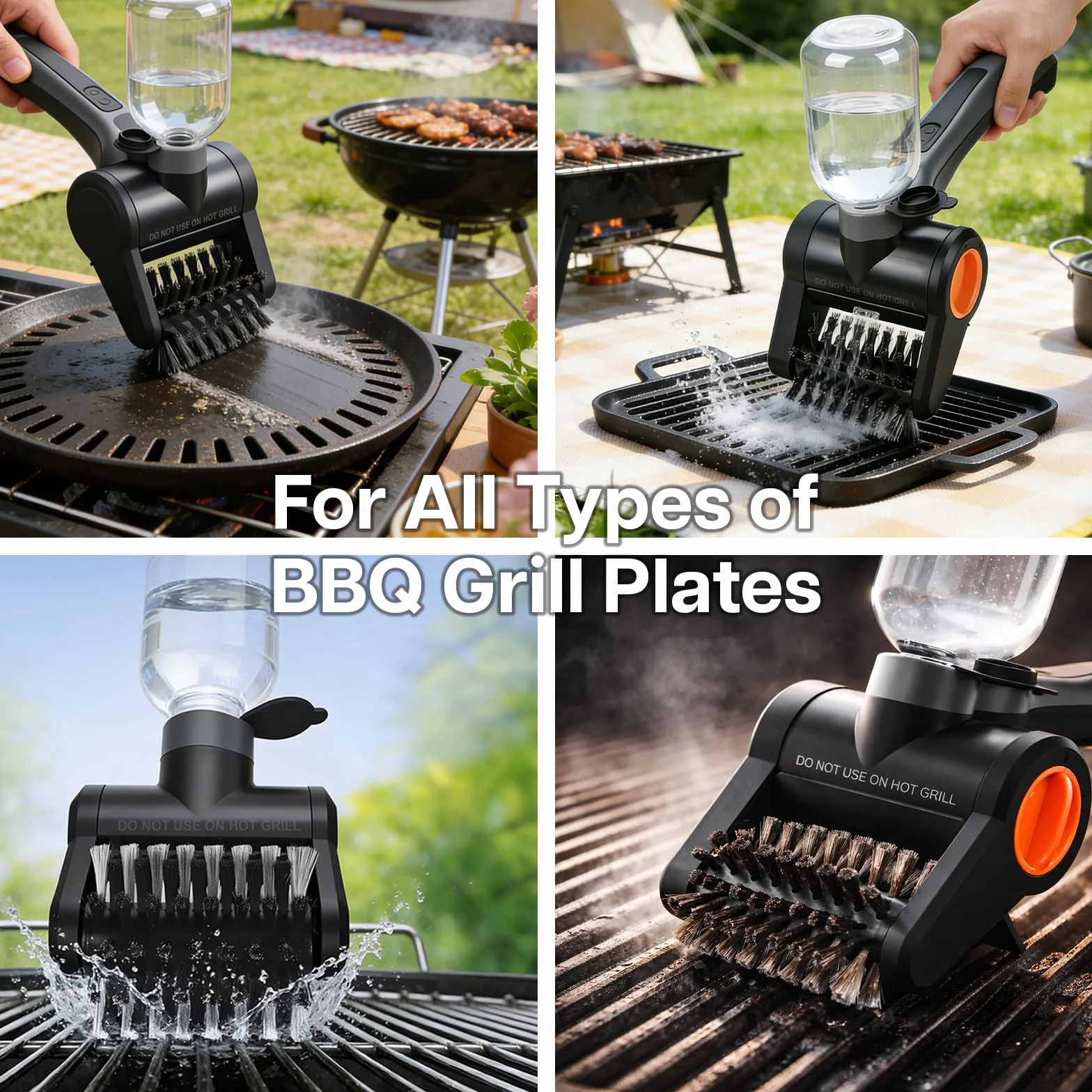 Elektryczna Szczotka do Grilla z Zbiornikiem Wody 300ml firmy MMOBIEL – Bezprzewodowy Środek do Czyszczenia BBQ z 2 Prędkości, Silnik 100W, Ładowanie USB-C, Ergonomiczny Uchwyt, Etui i Rękawice