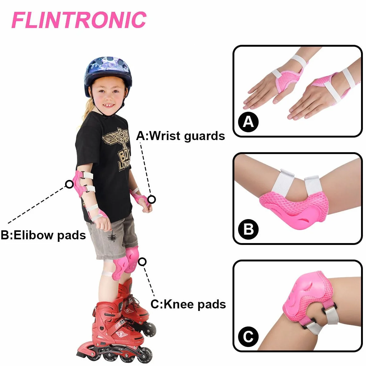 Flintronic Zestaw ochraniaczy 6 w 1 dla dzieci na kolana, łokcie, nadgarstki