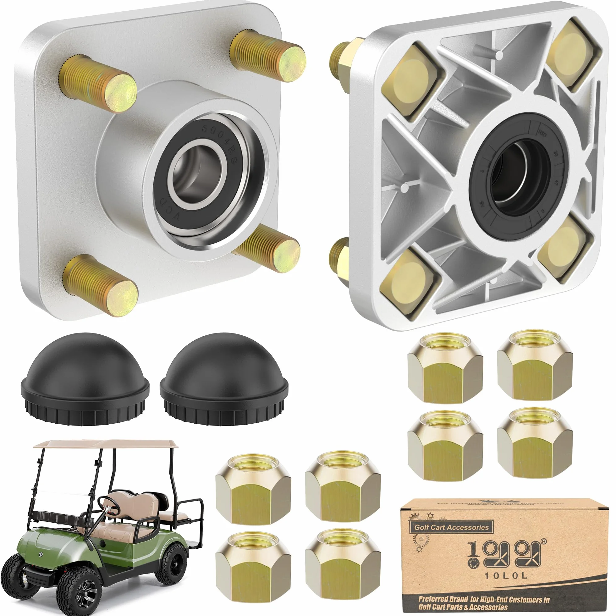 10L0L Piasta z aluminium przedniego koła pasuje do Yamaha G2/G8/G9/G14/G16/G19/G22/G29 gazowy lub elektryczny wózek golfowy JG5-WF511-10-00 (2 szt.)