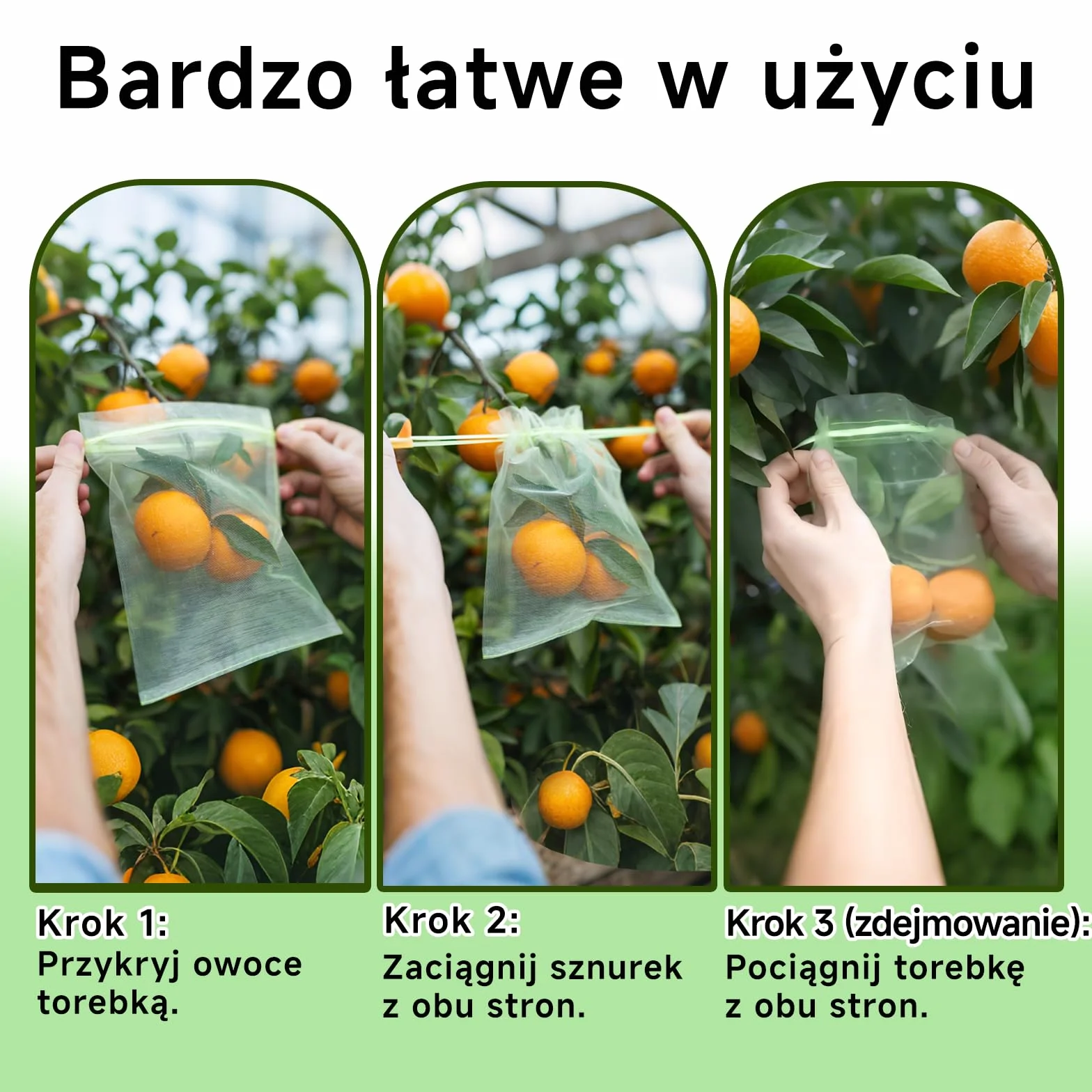 50 szt. woreczków z organzy 20x30 cm do ochrony owoców, zielone siatki z troczkiem przeciw ptakom i owadom