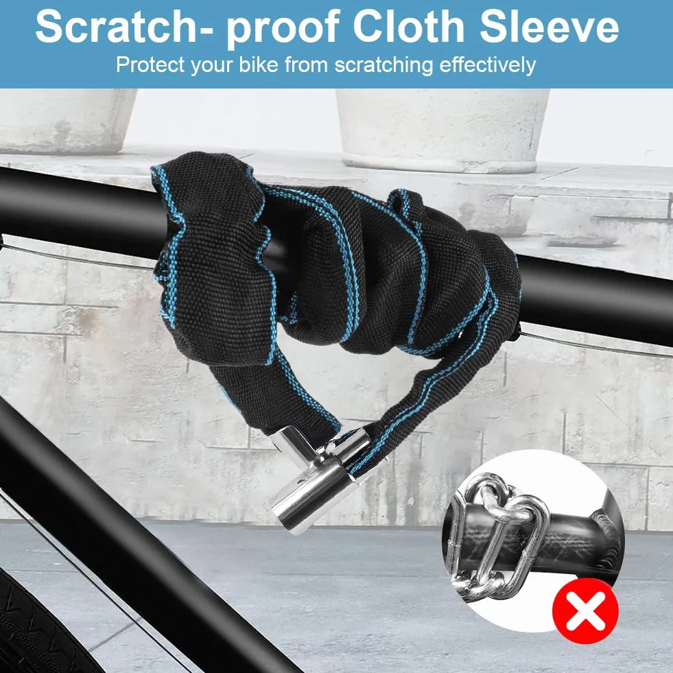 Zamek rowerowy z 2 kluczami, ciężki łańcuch rowerowy 85 cm, zabezpieczenie przed kradzieżą i wysokim bezpieczeństwem, z wodoodporną osłoną, stalowy łańcuch do roweru, motocyklu, MTB, drzwi