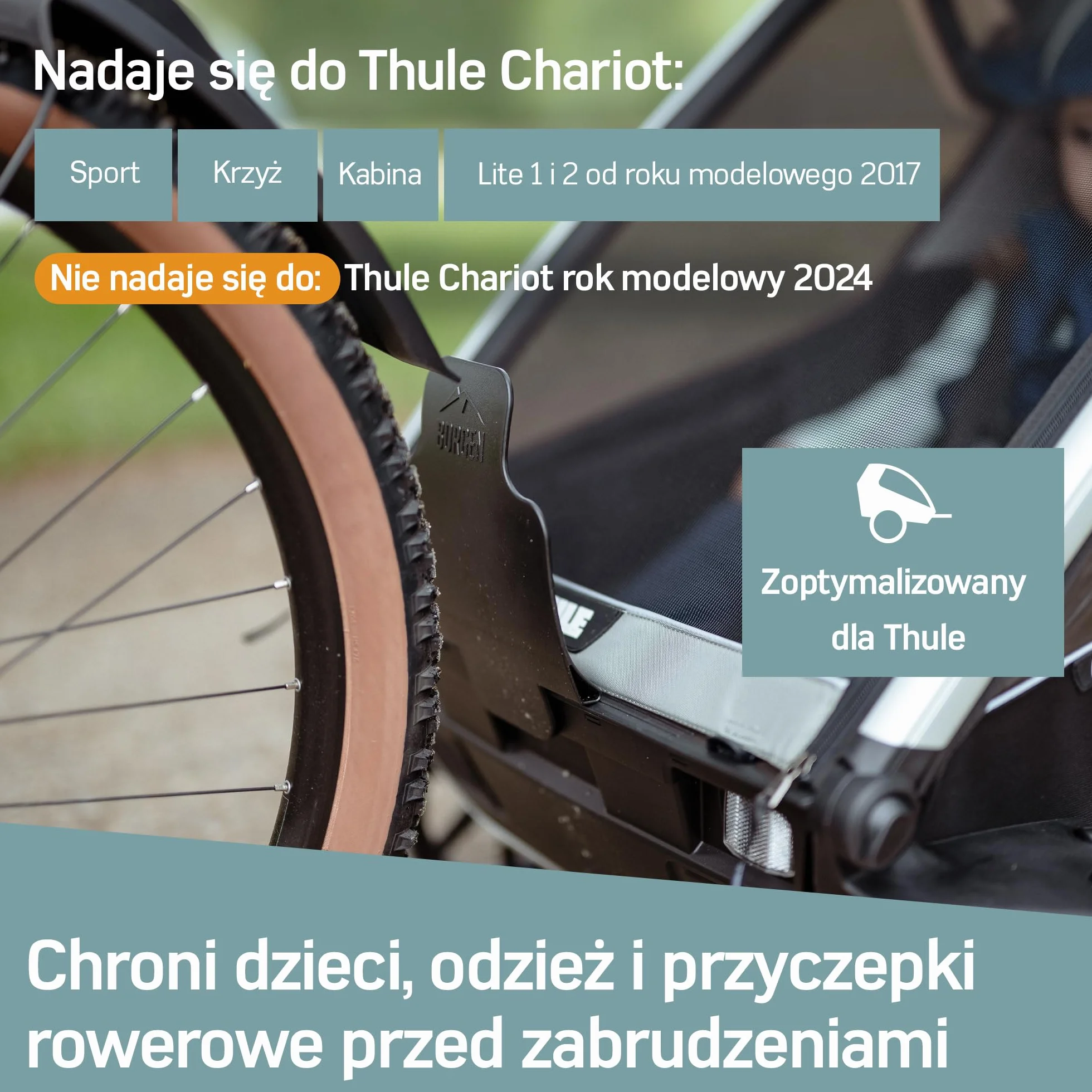 Osłona przeciwbryzgowa Borgen do przyczepki rowerowej Thule Chariot - ochrona przed kamieniami, wodą i brudem - pasuje do Thule Chariot 2017-2023 Sport, Cross, Cab, Lite