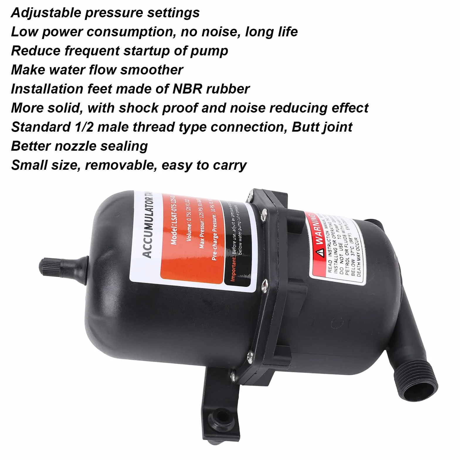 Akumulator RV Pompa Wody Zbiornik 0,75L 125 PSI Brązowy 1/2 Cala MNPT